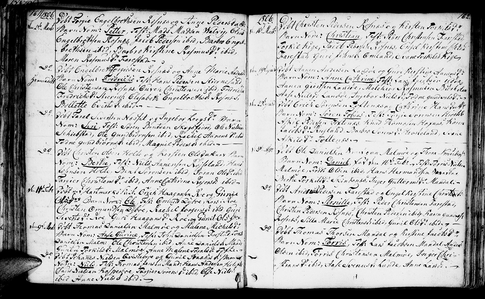 Mandal sokneprestkontor, AV/SAK-1111-0030/F/Fa/Faa/L0008: Parish register (official) no. A 8, 1794-1817, p. 161-162