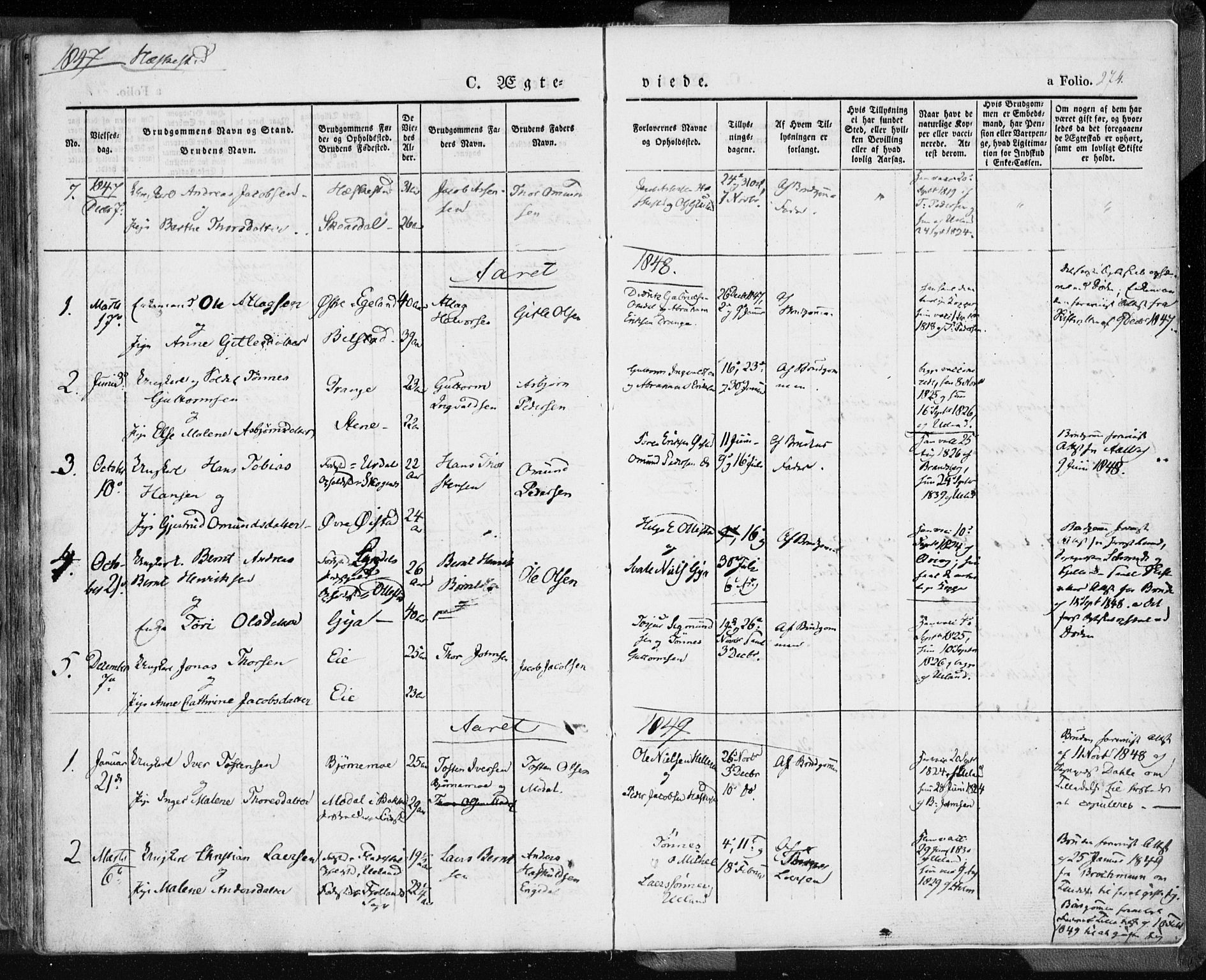Lund sokneprestkontor, SAST/A-101809/S06/L0007: Parish register (official) no. A 7.1, 1833-1854, p. 274