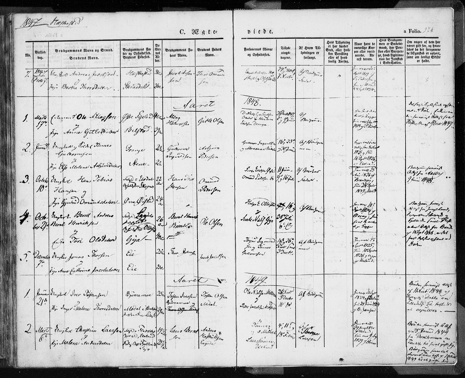 Lund sokneprestkontor, AV/SAST-A-101809/S06/L0007: Parish register (official) no. A 7.1, 1833-1854, p. 274