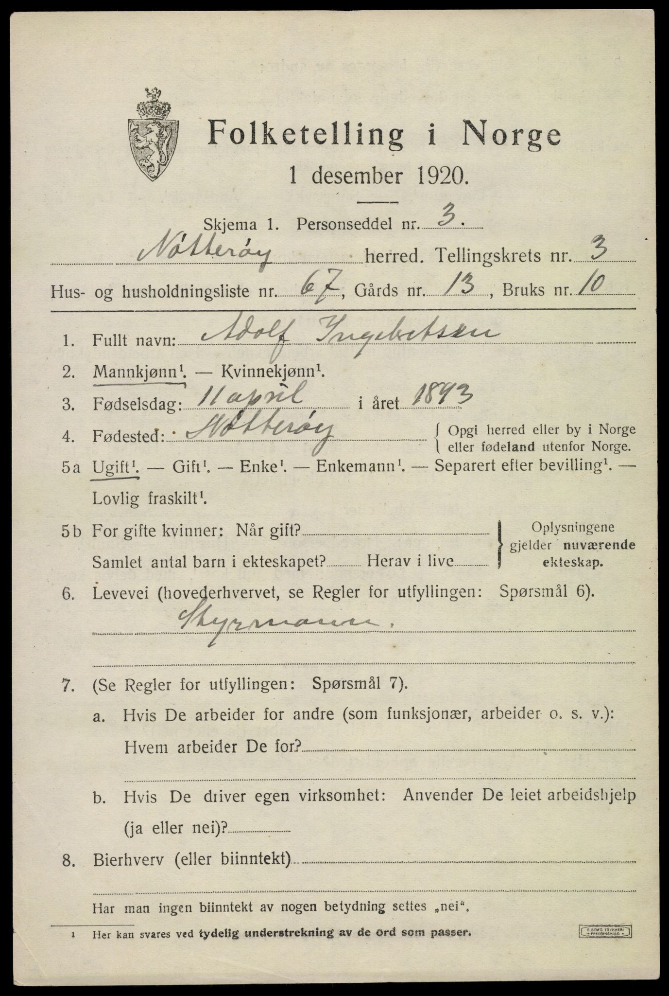 SAKO, 1920 census for Nøtterøy, 1920, p. 6267