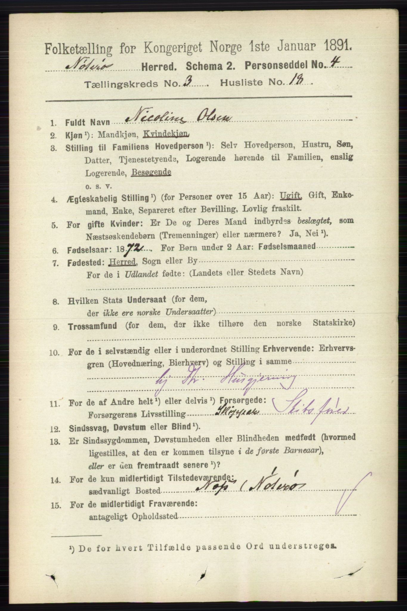RA, 1891 census for 0722 Nøtterøy, 1891, p. 1651