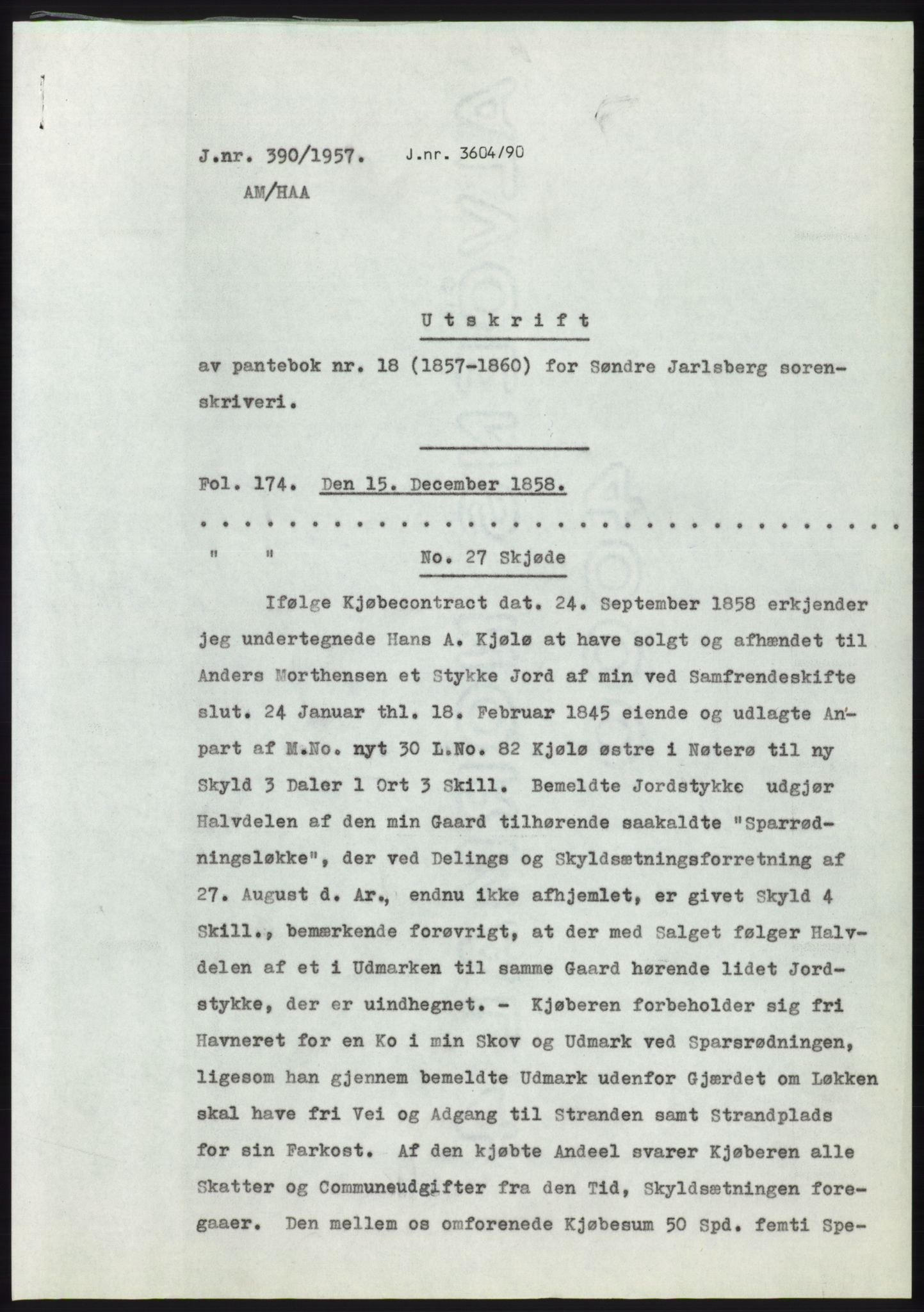Statsarkivet i Kongsberg, AV/SAKO-A-0001/E/Ee/L0009: Avskrifter, SAO jnr. 354/1957 - 770/1957, 1957, p. 27