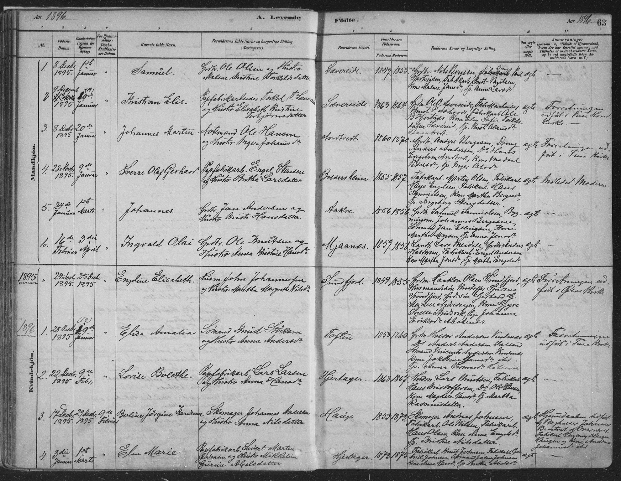 Fusa sokneprestembete, SAB/A-75401/H/Haa: Parish register (official) no. D 1, 1880-1938, p. 63