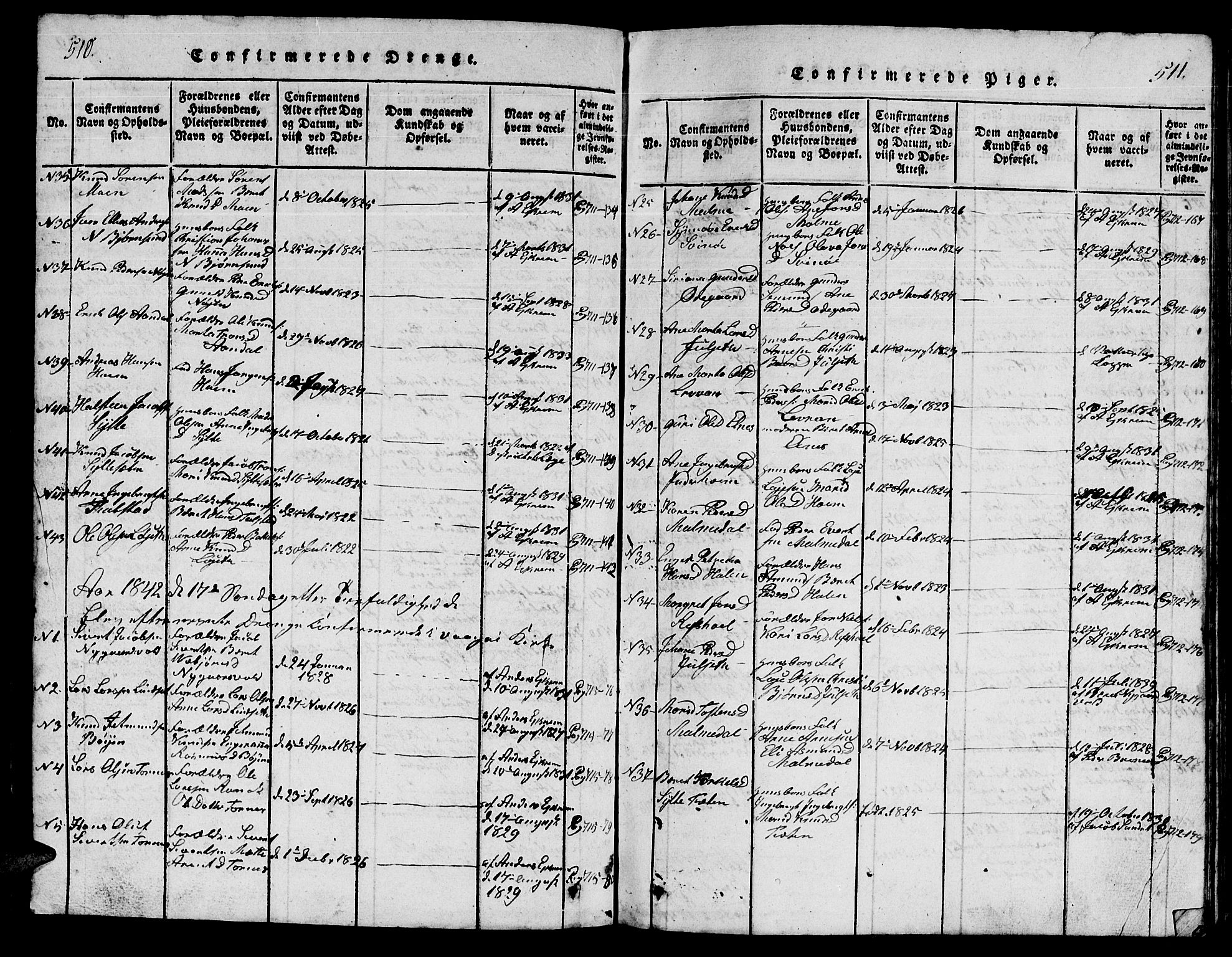 Ministerialprotokoller, klokkerbøker og fødselsregistre - Møre og Romsdal, AV/SAT-A-1454/565/L0752: Parish register (copy) no. 565C01, 1817-1844, p. 510-511