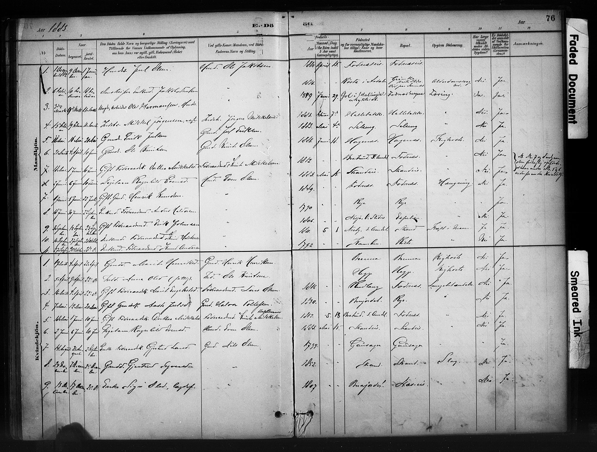 Nord-Aurdal prestekontor, SAH/PREST-132/H/Ha/Haa/L0010: Parish register (official) no. 10, 1883-1896, p. 76