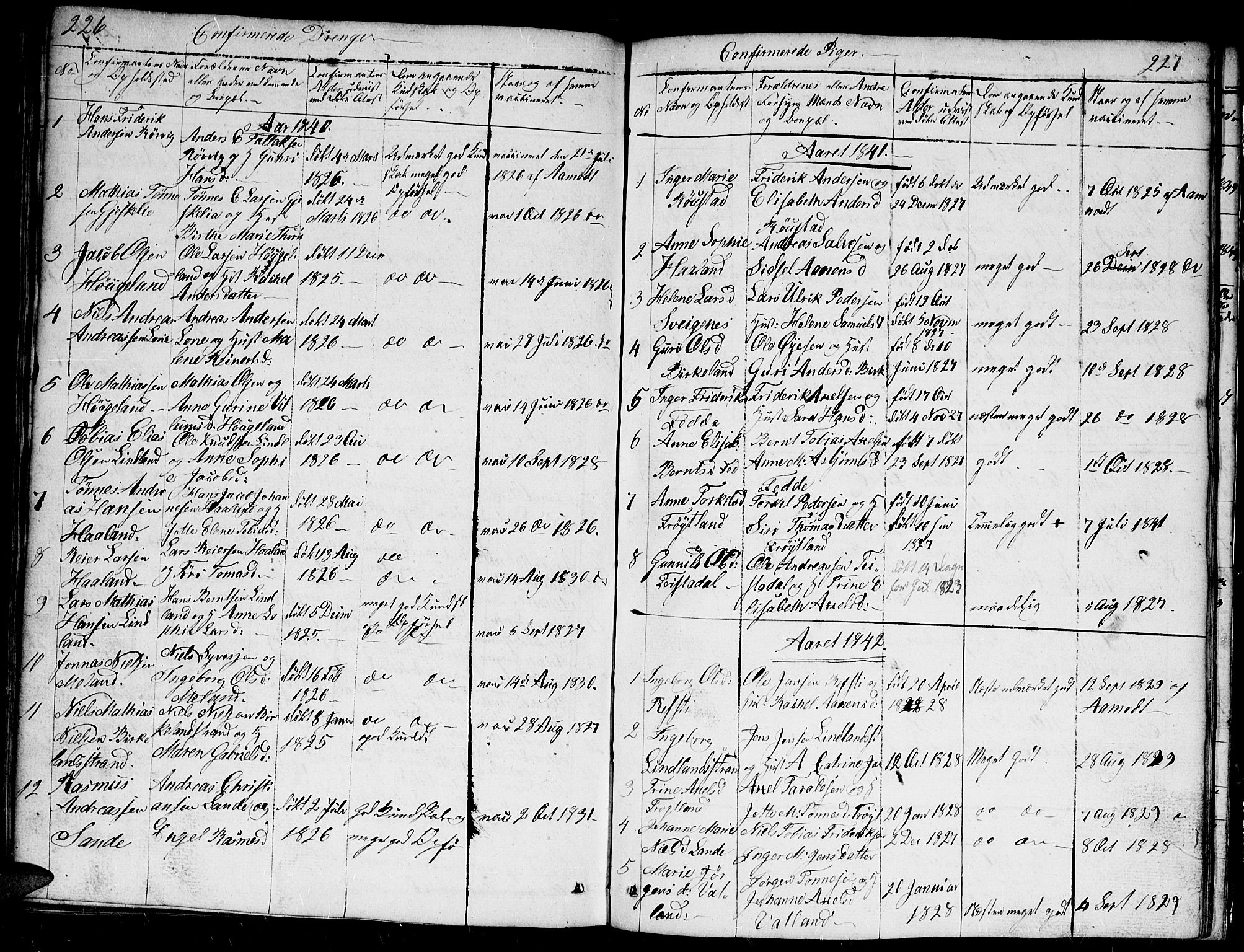 Kvinesdal sokneprestkontor, AV/SAK-1111-0026/F/Fb/Fba/L0002: Parish register (copy) no. B 2, 1838-1858, p. 226-227