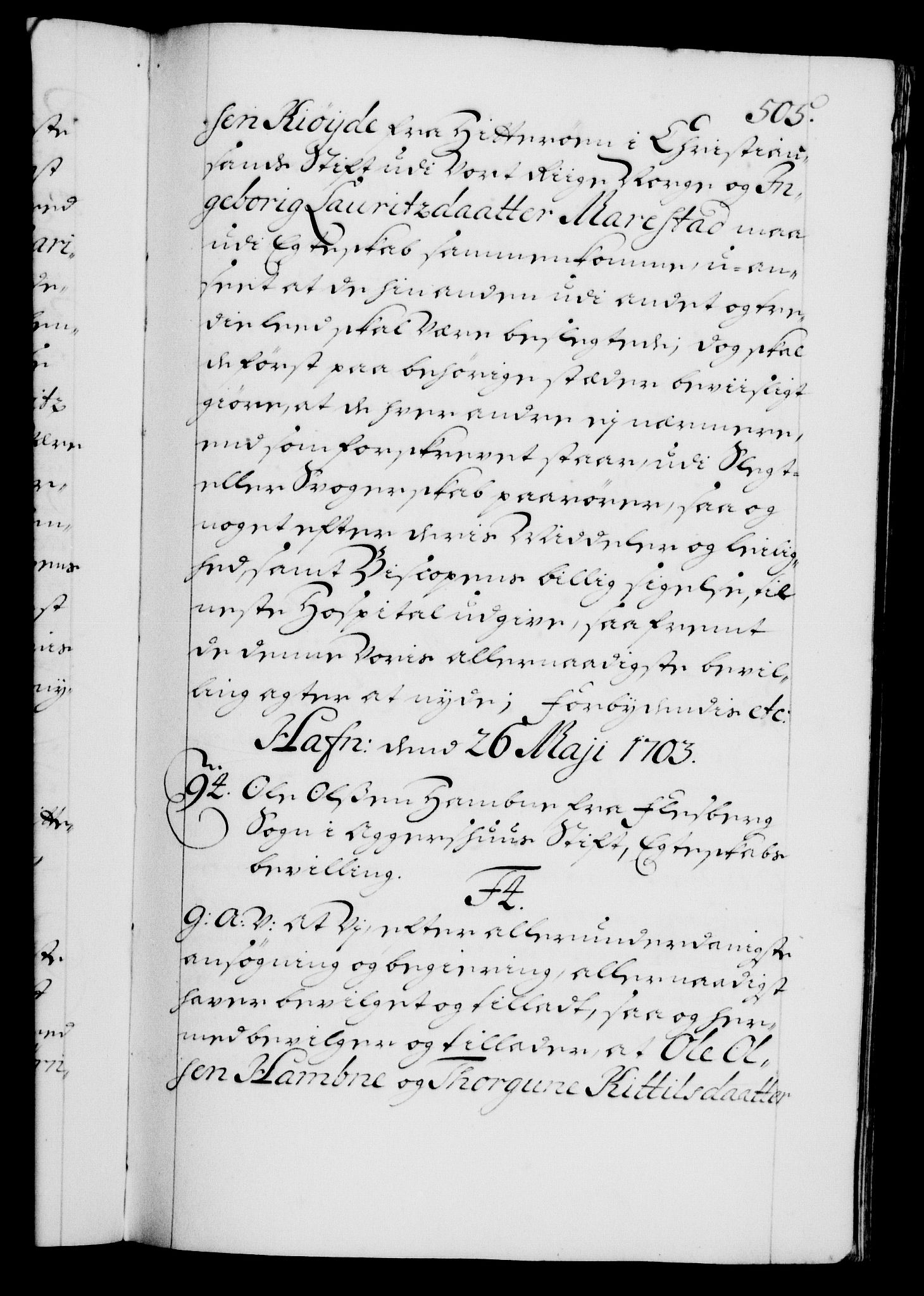 Danske Kanselli 1572-1799, AV/RA-EA-3023/F/Fc/Fca/Fcaa/L0018: Norske registre, 1699-1703, p. 505a