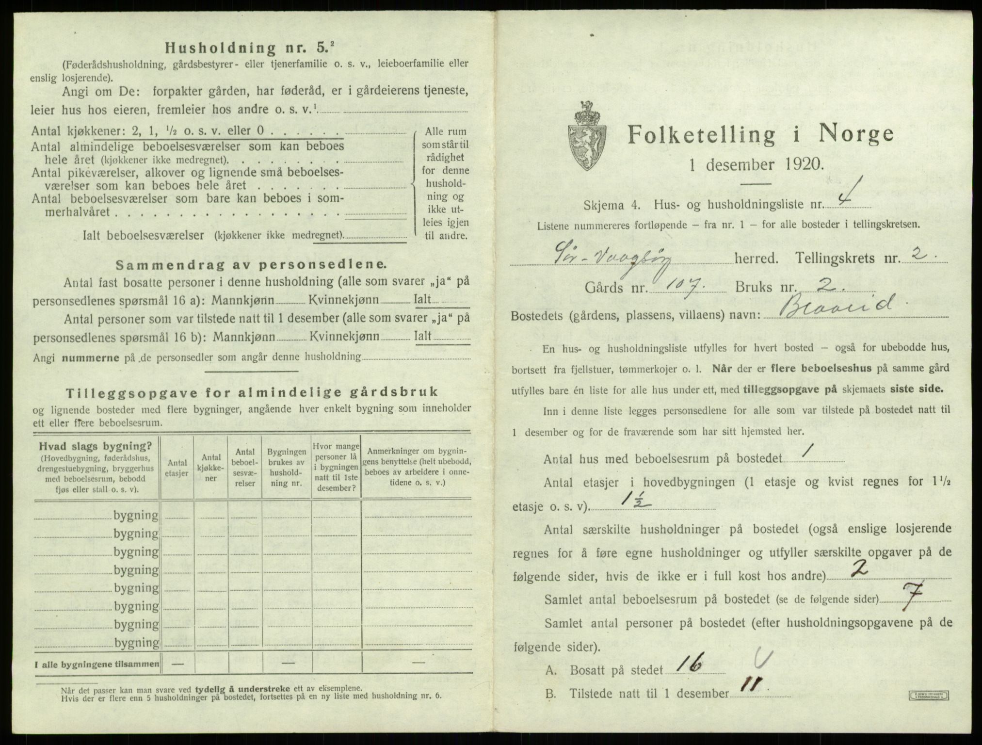 SAB, 1920 census for Sør-Vågsøy, 1920, p. 102