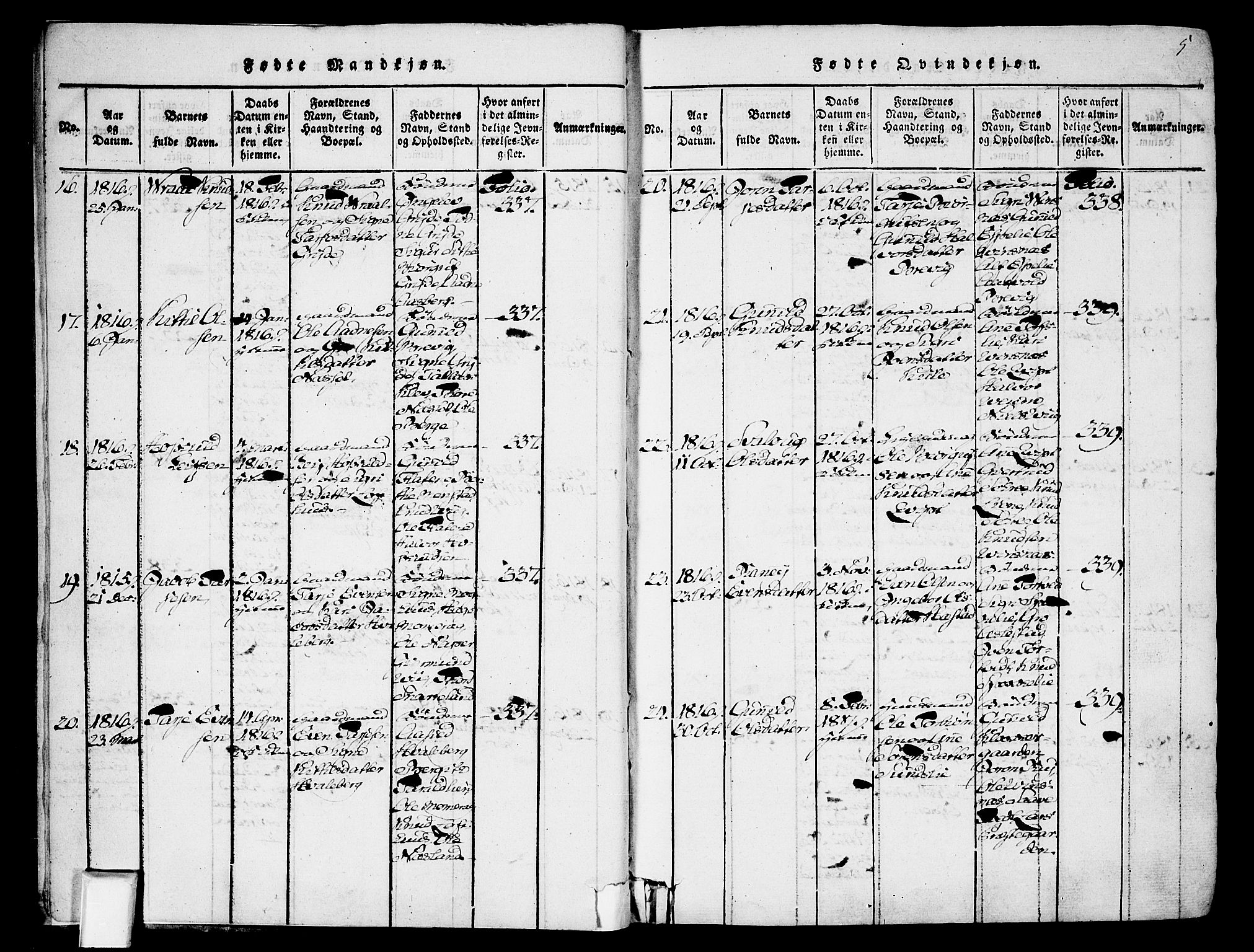 Fyresdal kirkebøker, AV/SAKO-A-263/F/Fa/L0003: Parish register (official) no. I 3, 1815-1840, p. 5