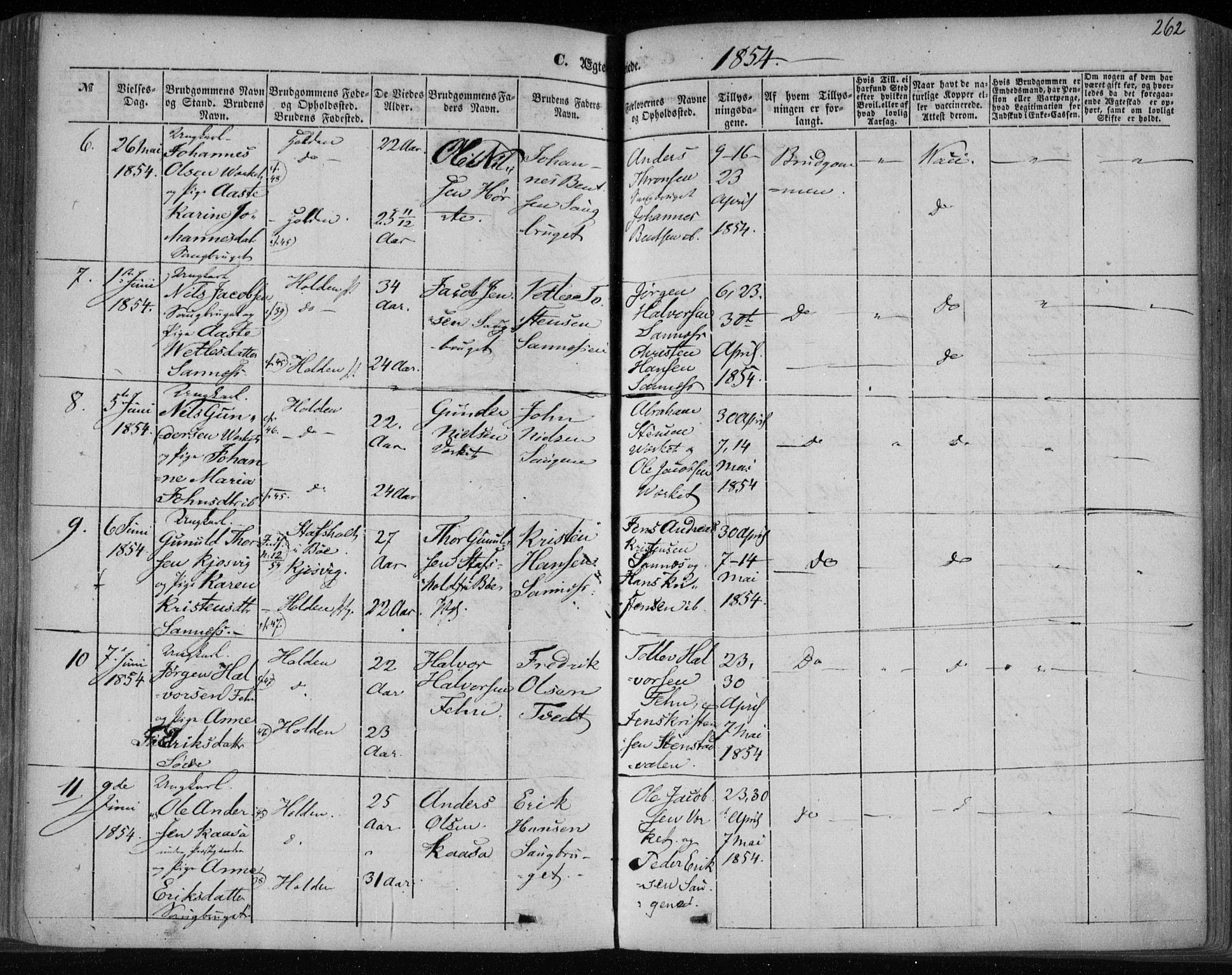 Holla kirkebøker, SAKO/A-272/F/Fa/L0005: Parish register (official) no. 5, 1849-1860, p. 262