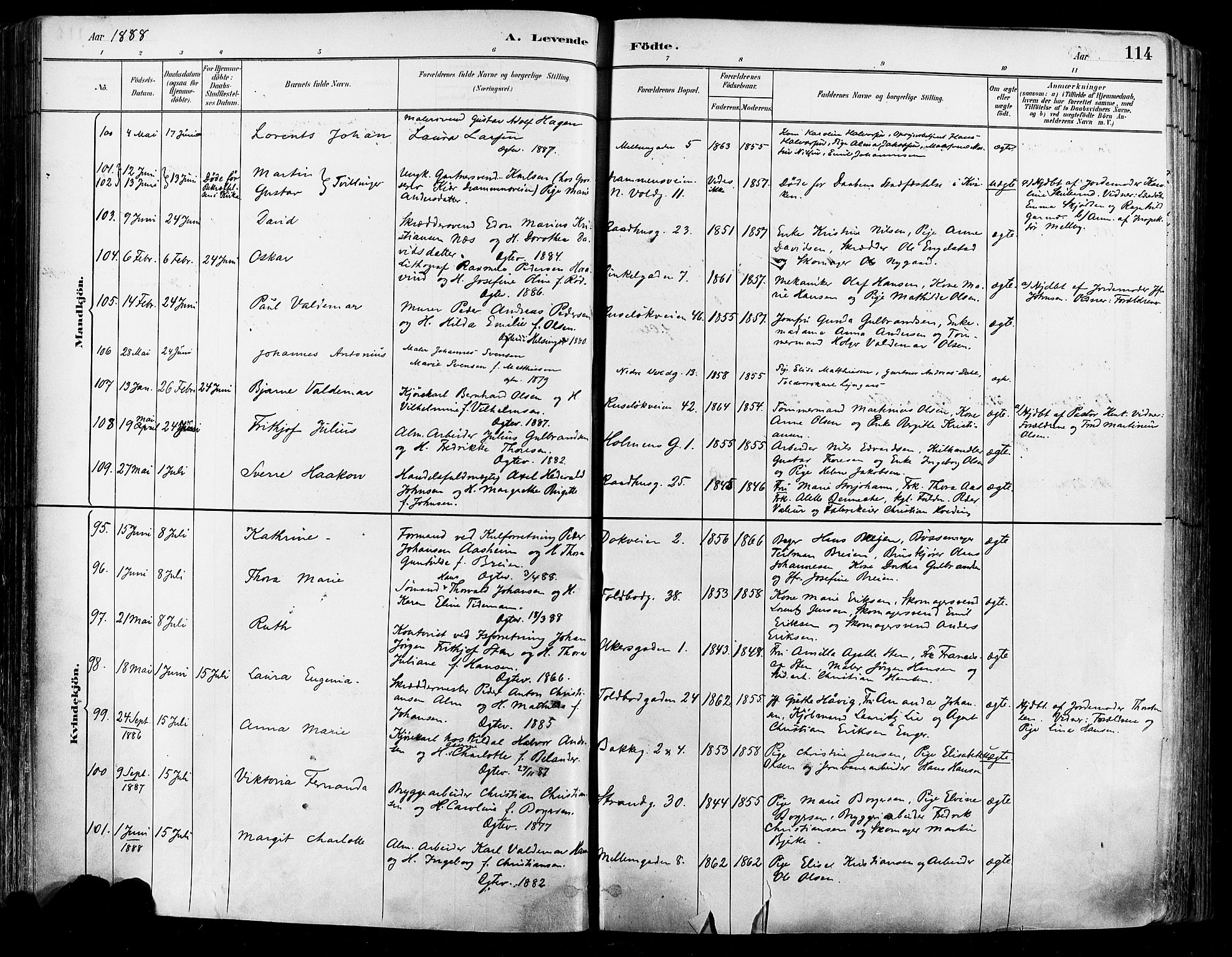 Johannes prestekontor Kirkebøker, SAO/A-10852/F/Fa/L0003: Parish register (official) no. 3, 1882-1896, p. 114