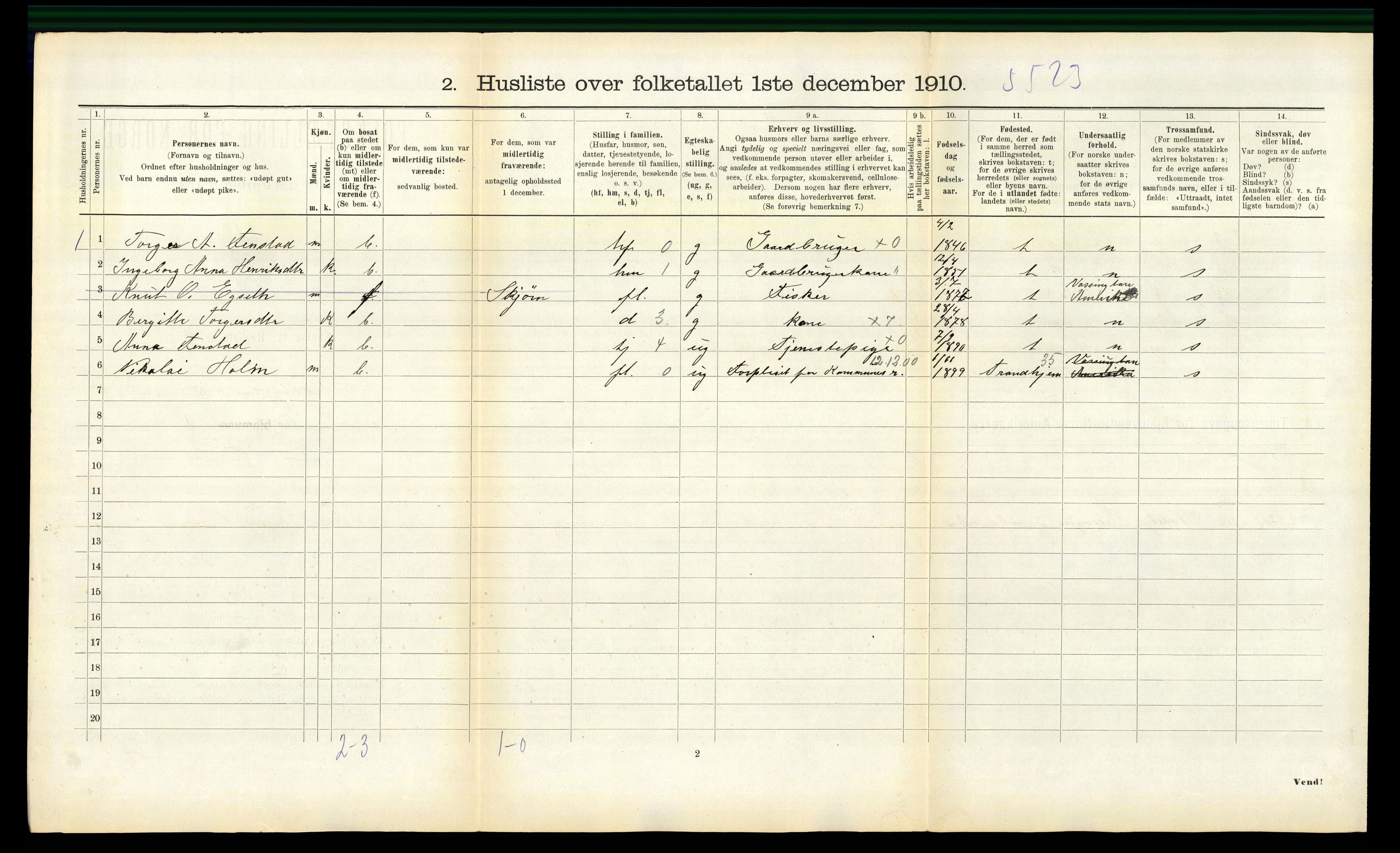 RA, 1910 census for Stadsbygd, 1910, p. 398