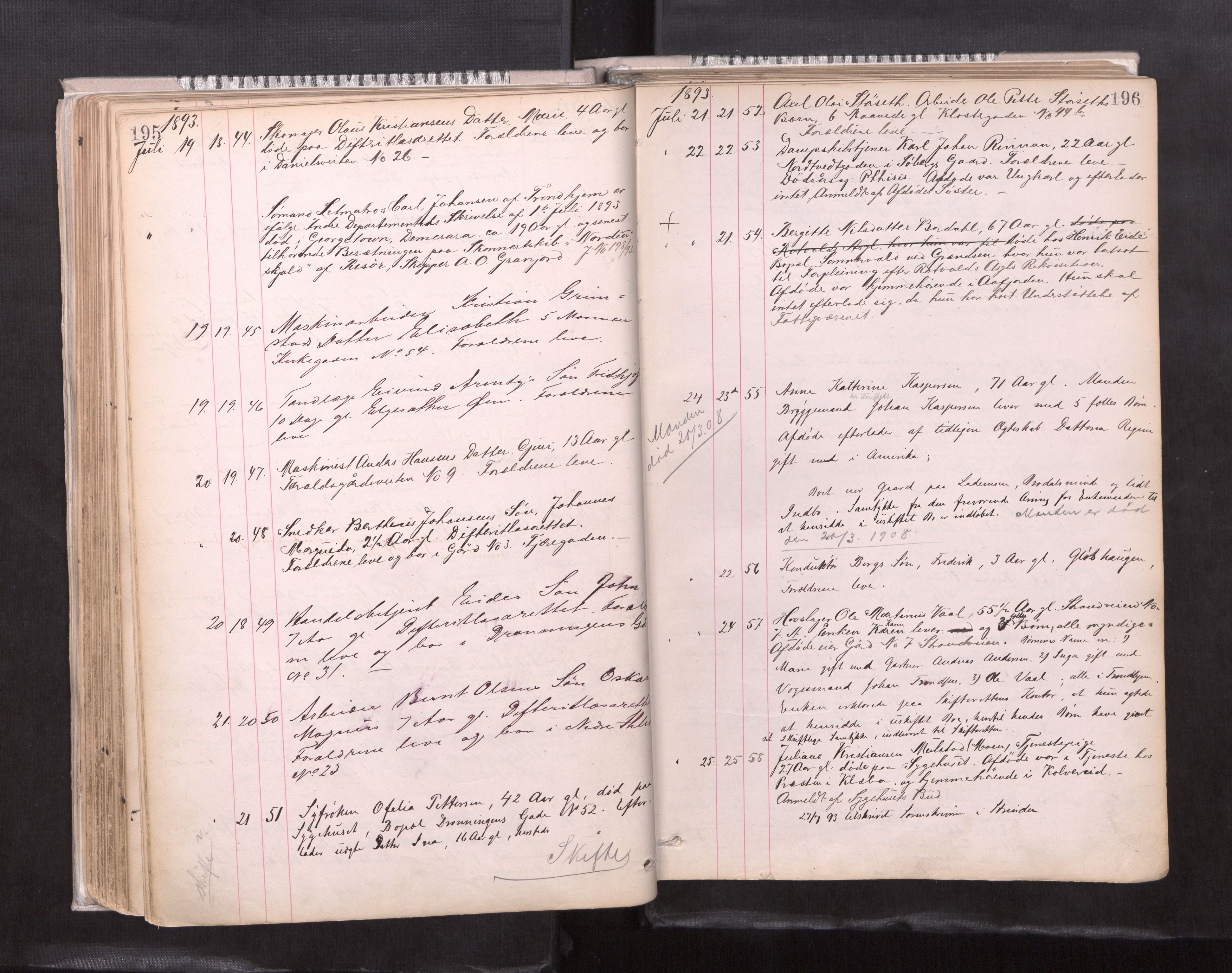 Trondheim byfogd, AV/SAT-A-0003/1/3/3L/L0004: Dødsanmeldelsesprotokoll, 1891-1897, p. 195-196