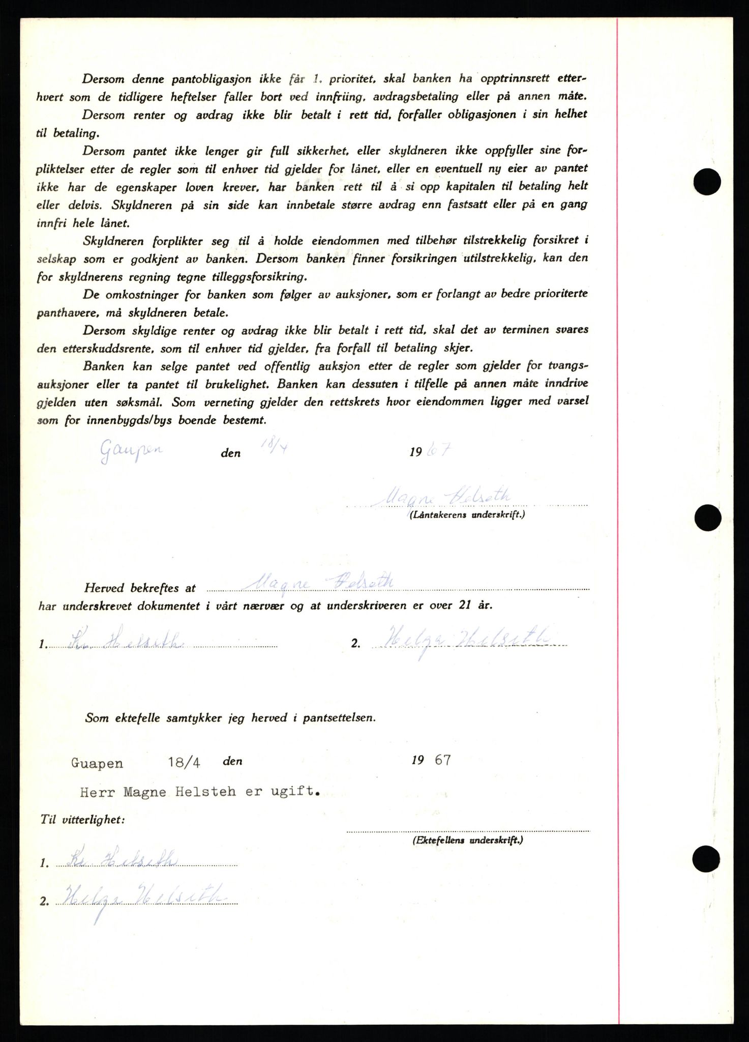 Nord-Hedmark sorenskriveri, SAH/TING-012/H/Hb/Hbf/L0071: Mortgage book no. B71, 1967-1967, Diary no: : 2352/1967
