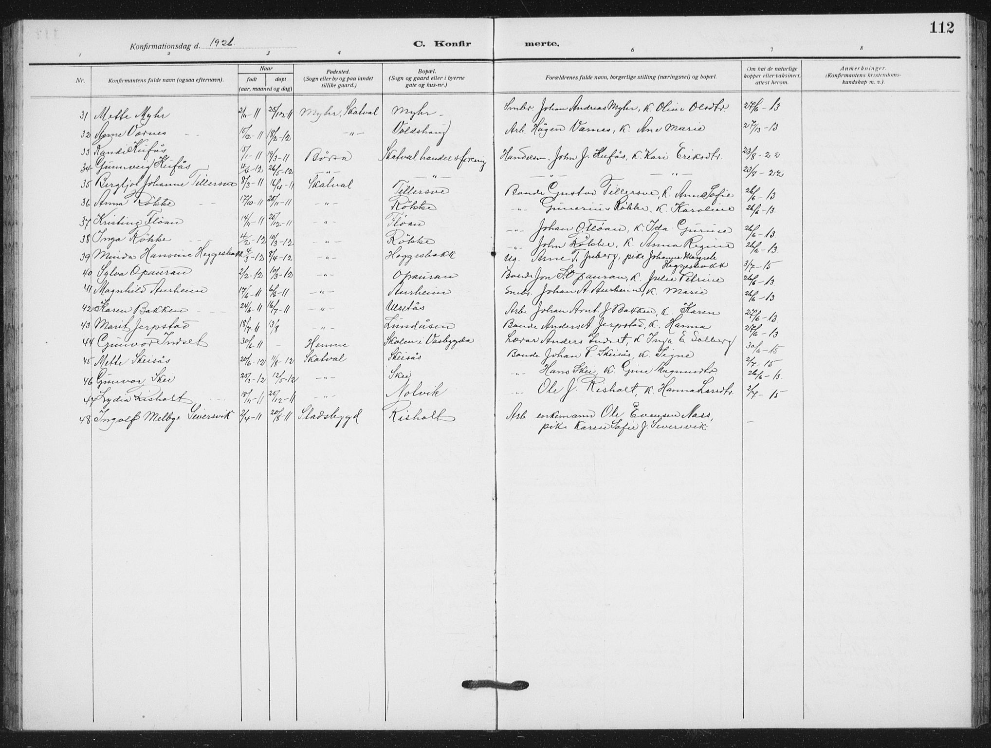 Ministerialprotokoller, klokkerbøker og fødselsregistre - Nord-Trøndelag, SAT/A-1458/712/L0104: Parish register (copy) no. 712C02, 1917-1939, p. 112