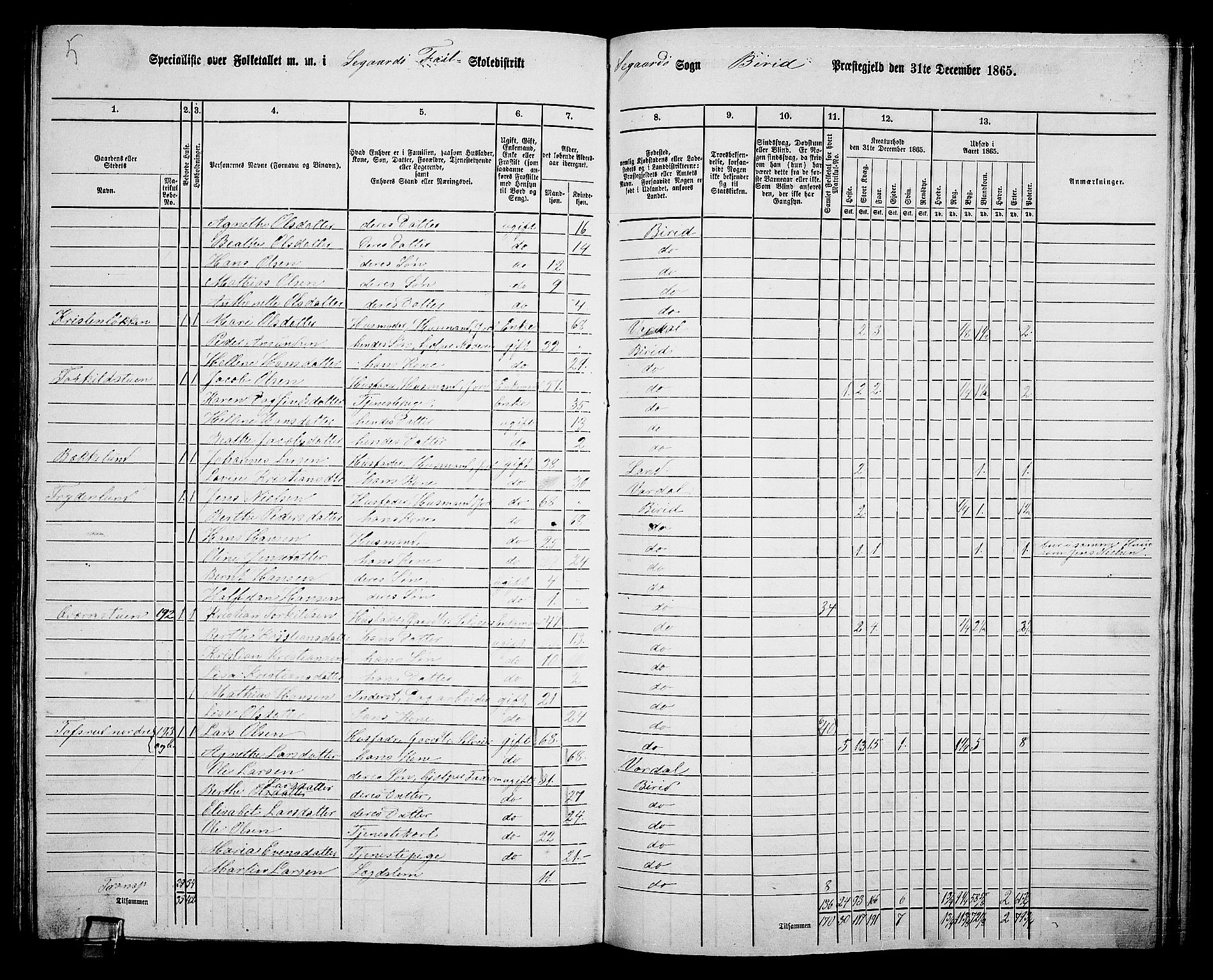 RA, 1865 census for Biri, 1865, p. 178