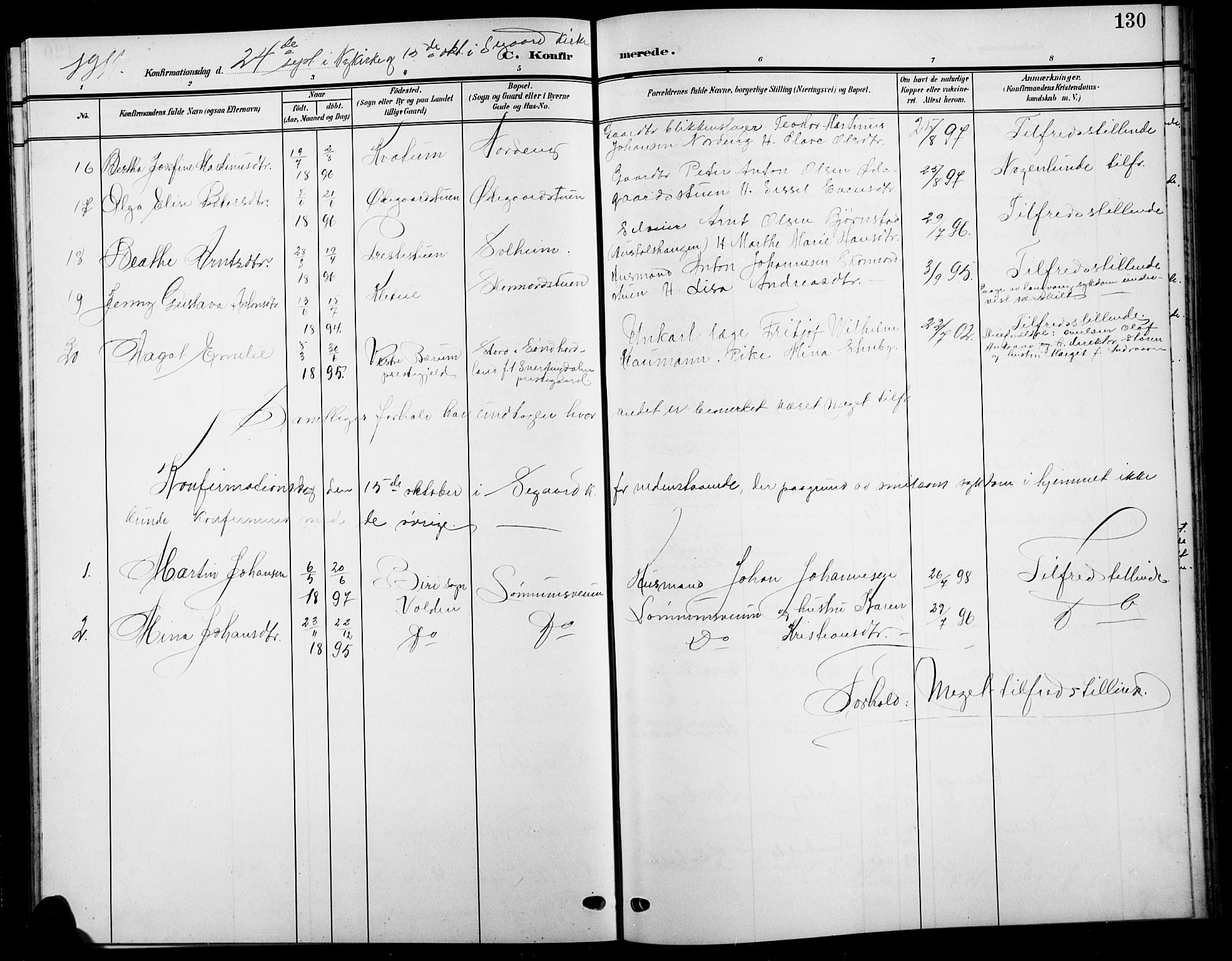 Biri prestekontor, SAH/PREST-096/H/Ha/Hab/L0005: Parish register (copy) no. 5, 1906-1919, p. 130