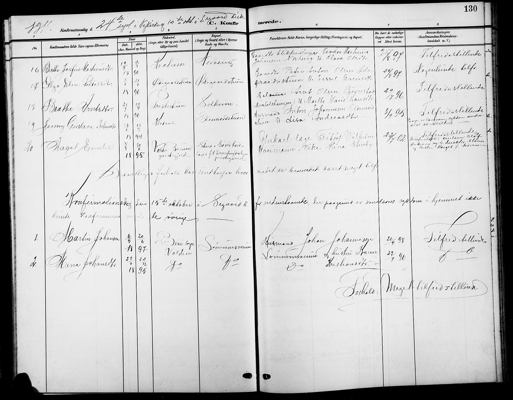 Biri prestekontor, AV/SAH-PREST-096/H/Ha/Hab/L0005: Parish register (copy) no. 5, 1906-1919, p. 130