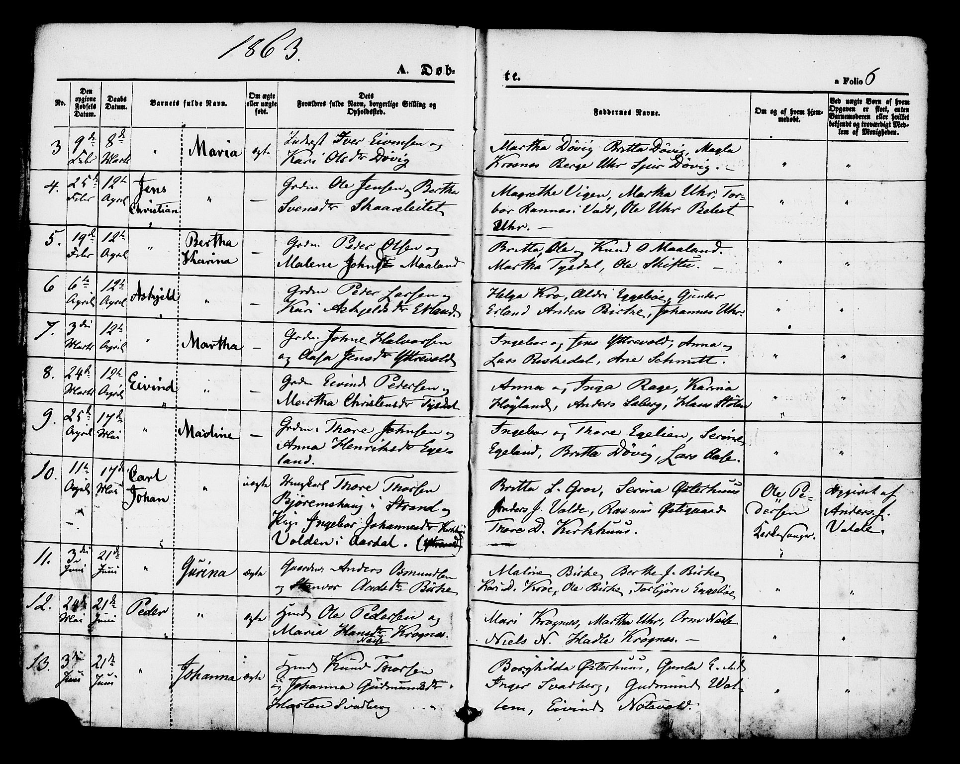 Hjelmeland sokneprestkontor, AV/SAST-A-101843/01/IV/L0012: Parish register (official) no. A 12, 1862-1886, p. 6