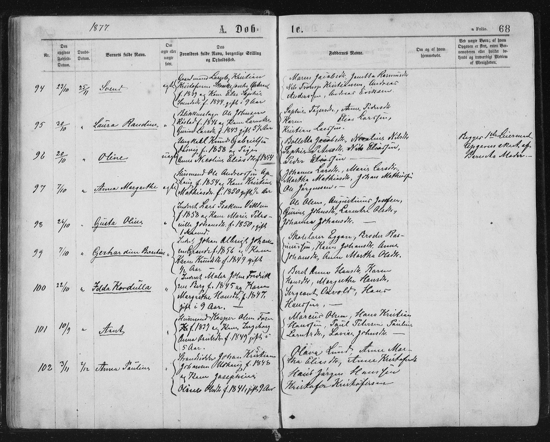 Ministerialprotokoller, klokkerbøker og fødselsregistre - Sør-Trøndelag, SAT/A-1456/659/L0745: Parish register (copy) no. 659C02, 1869-1892, p. 68