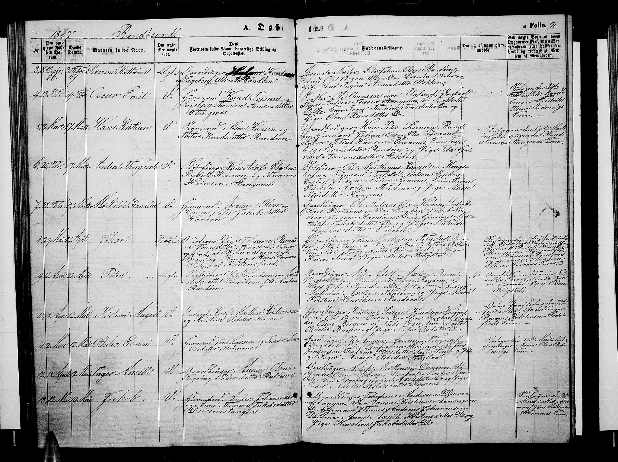 Oddernes sokneprestkontor, AV/SAK-1111-0033/F/Fb/Fba/L0006: Parish register (copy) no. B 6 /2, 1865-1869, p. 91