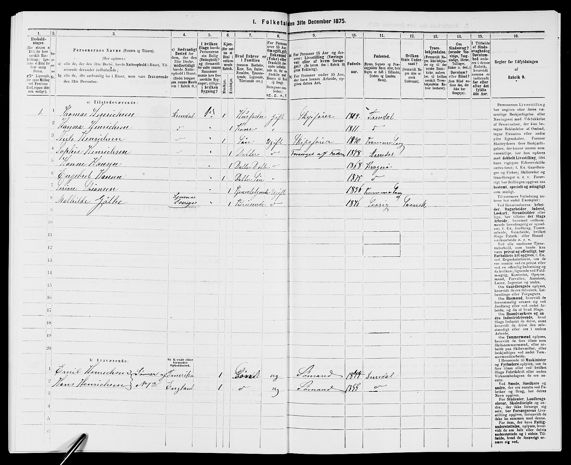 SAK, 1875 census for 0903P Arendal, 1875, p. 771