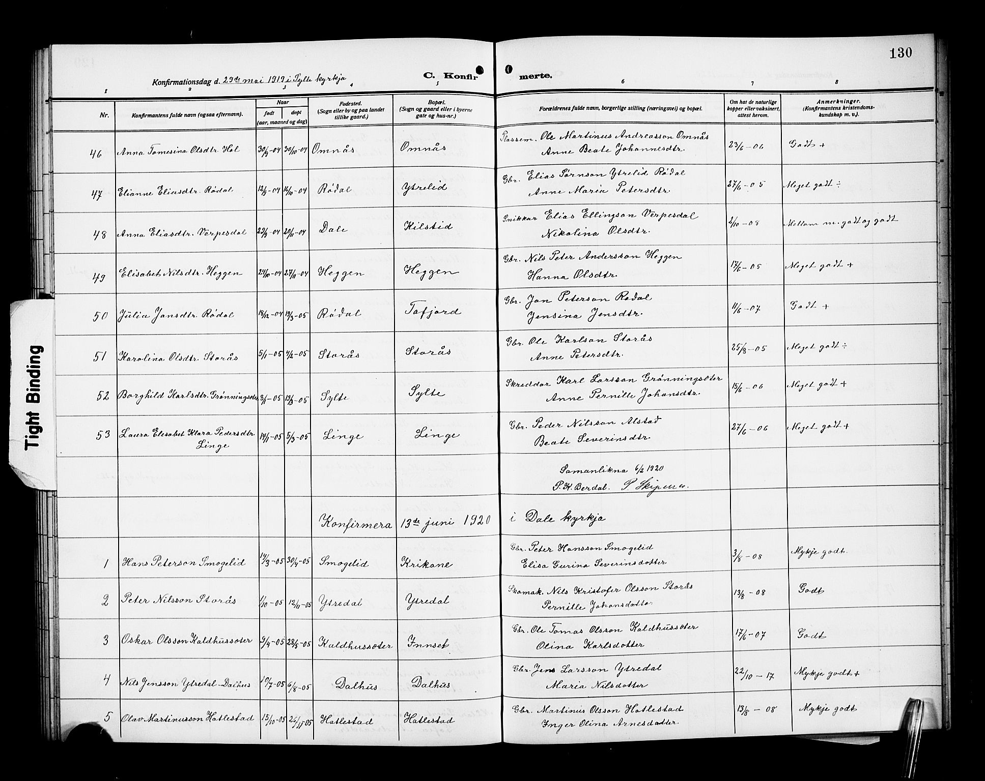 Ministerialprotokoller, klokkerbøker og fødselsregistre - Møre og Romsdal, SAT/A-1454/519/L0265: Parish register (copy) no. 519C06, 1911-1921, p. 130