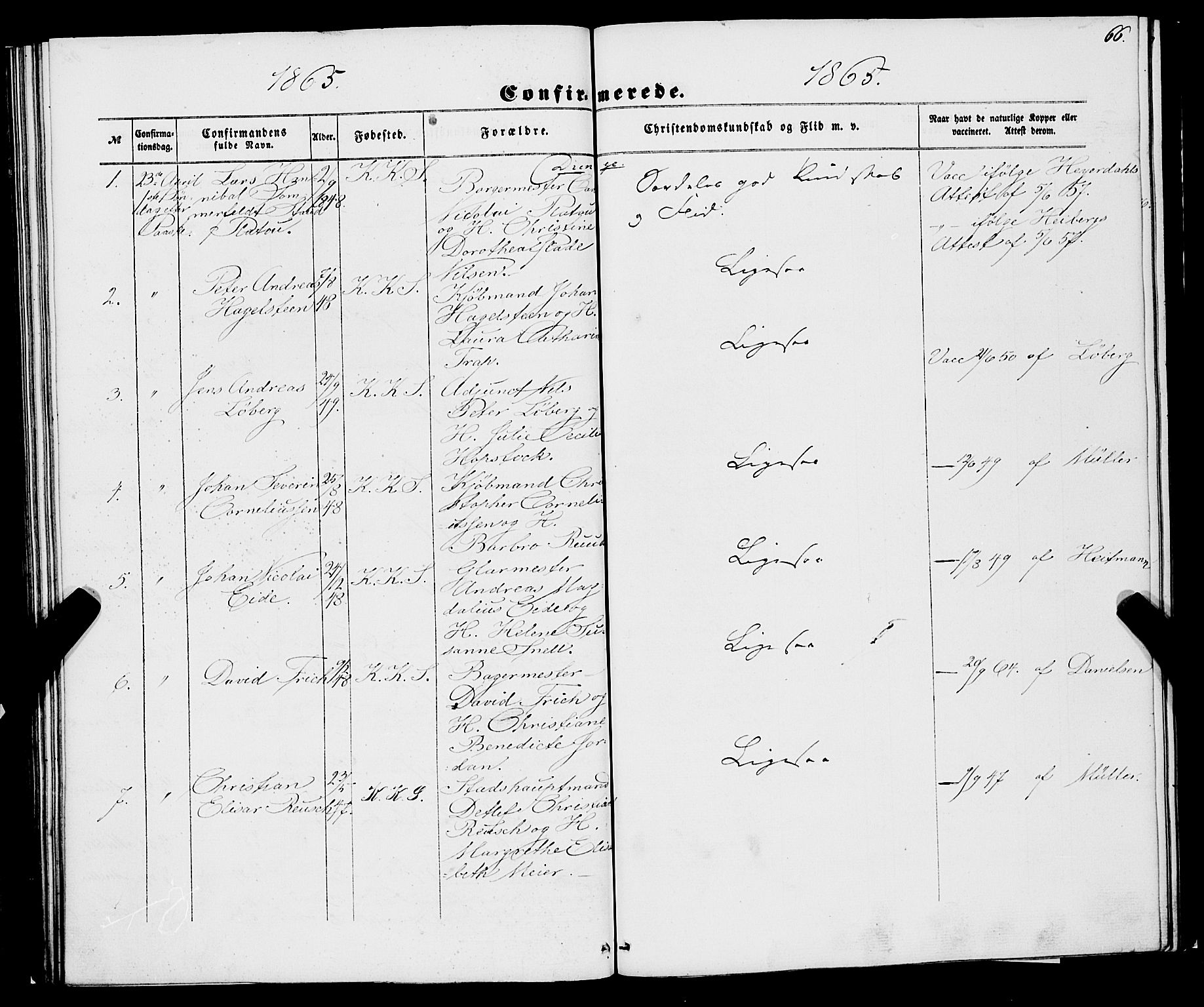 Korskirken sokneprestembete, AV/SAB-A-76101/H/Haa/L0069: Curate's parish register no. A 4, 1856-1869, p. 66