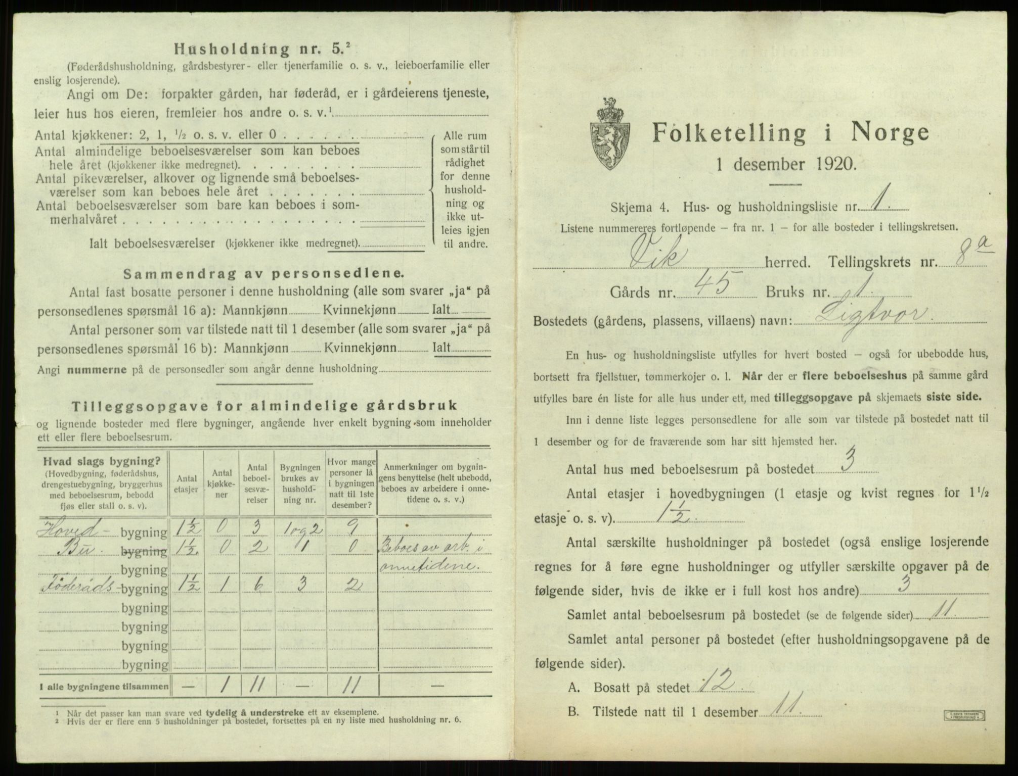 SAB, 1920 census for Vik, 1920, p. 880