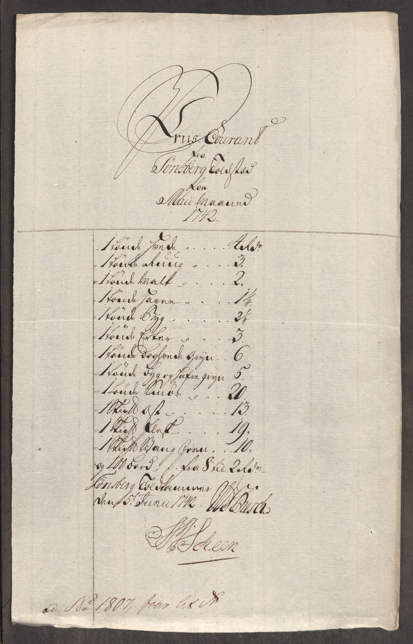 Rentekammeret inntil 1814, Realistisk ordnet avdeling, RA/EA-4070/Oe/L0002: [Ø1]: Priskuranter, 1740-1744, p. 492