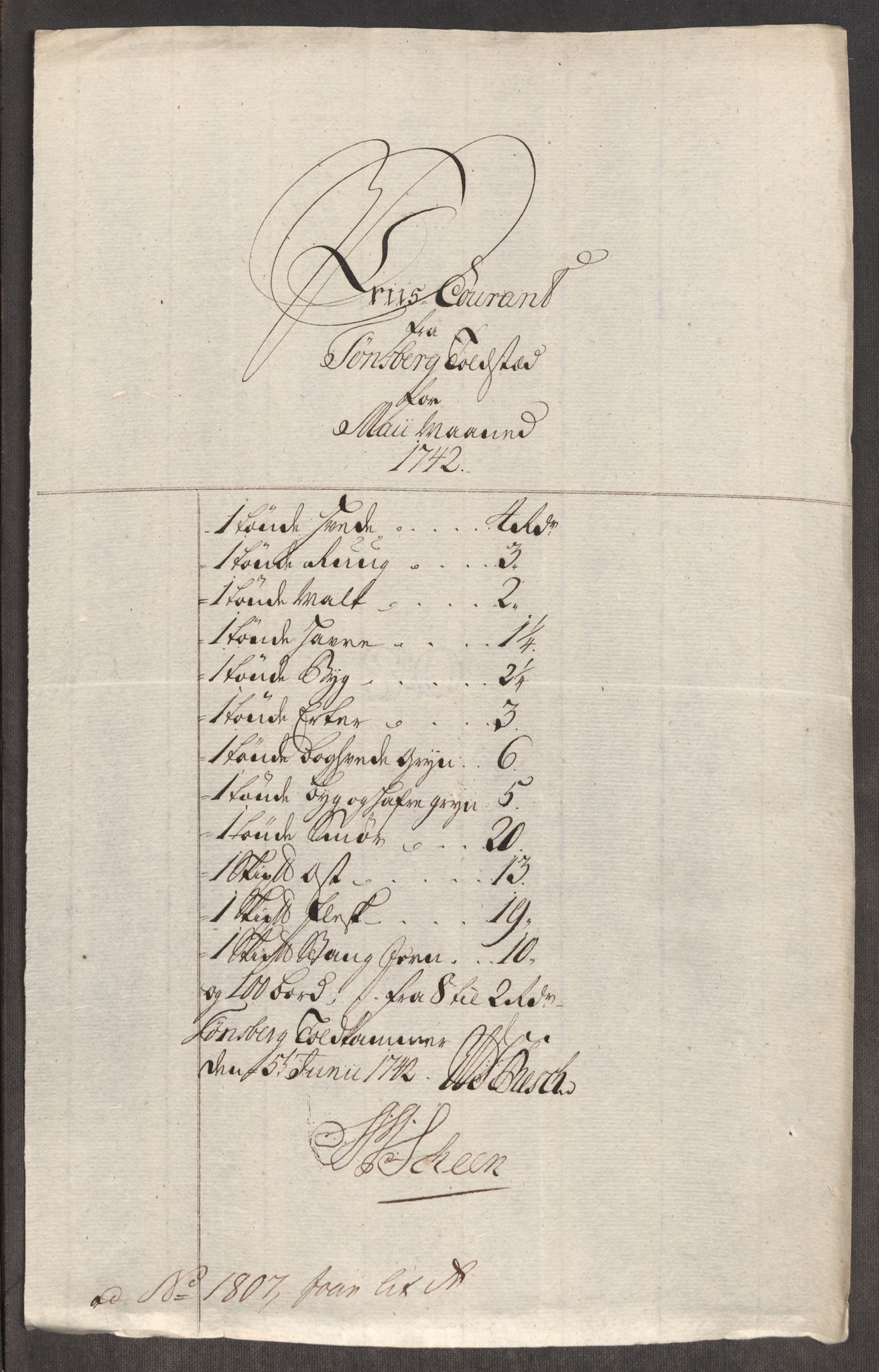 Rentekammeret inntil 1814, Realistisk ordnet avdeling, AV/RA-EA-4070/Oe/L0002: [Ø1]: Priskuranter, 1740-1744, p. 492