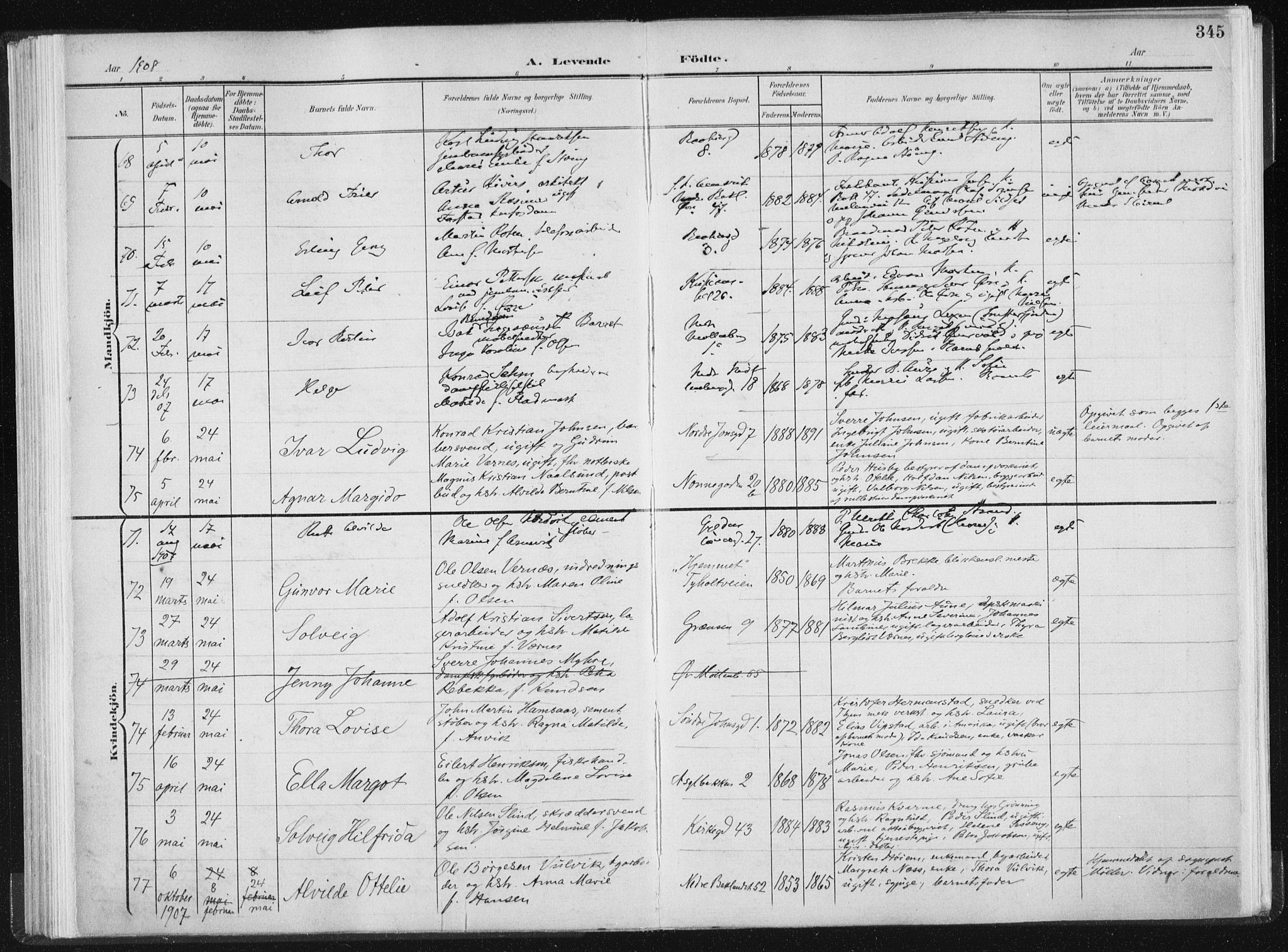 Ministerialprotokoller, klokkerbøker og fødselsregistre - Sør-Trøndelag, AV/SAT-A-1456/604/L0200: Parish register (official) no. 604A20II, 1901-1908, p. 345