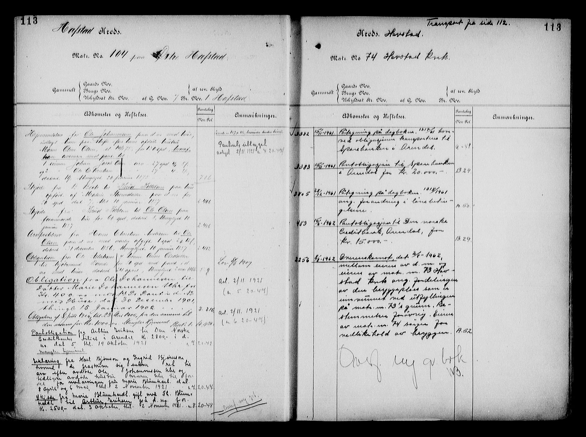 Arendal byfogd, AV/SAK-1222-0001/G/Ga/L0015: Mortgage register no. 13, 1860-1960, p. 113