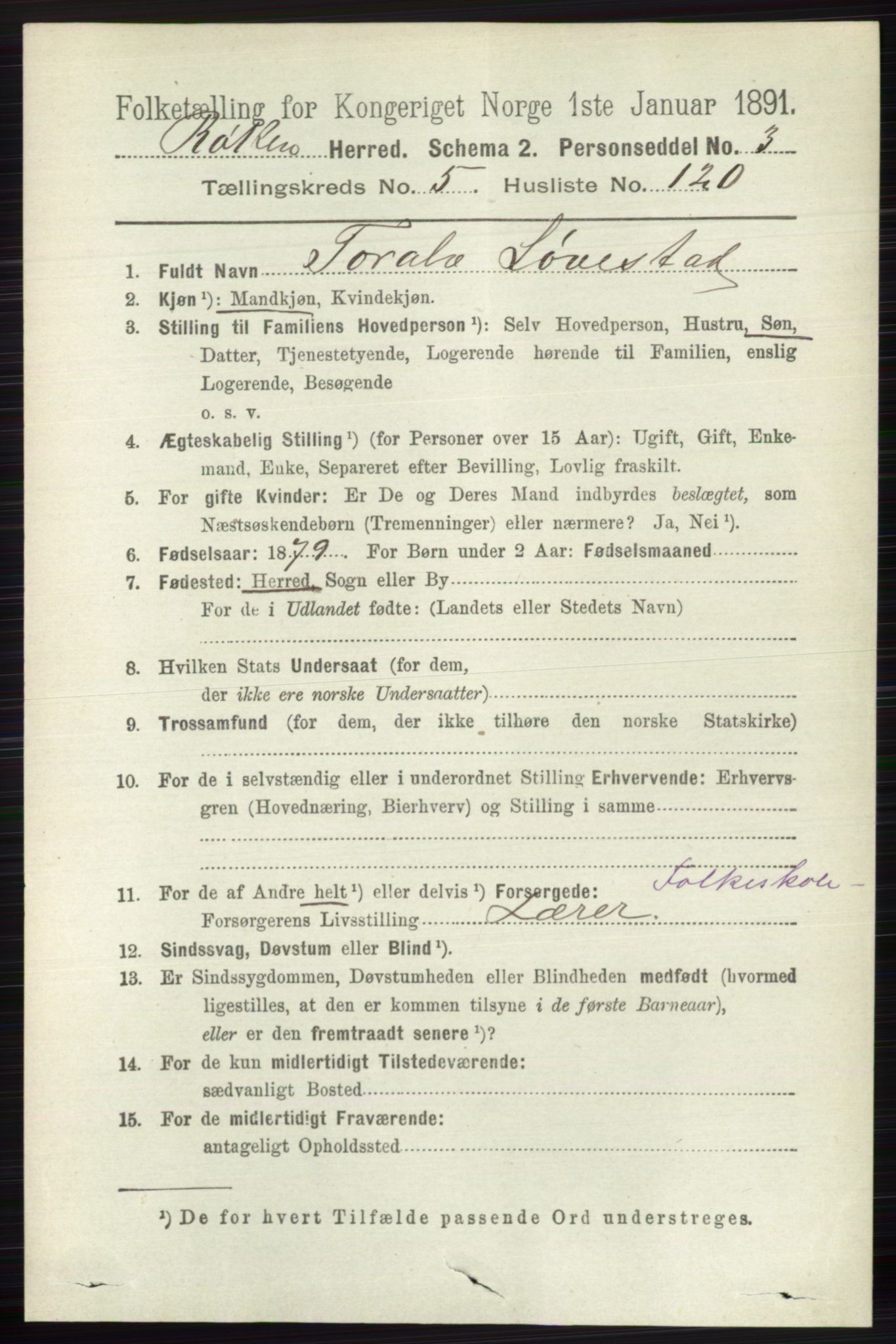 RA, 1891 census for 0627 Røyken, 1891, p. 3534