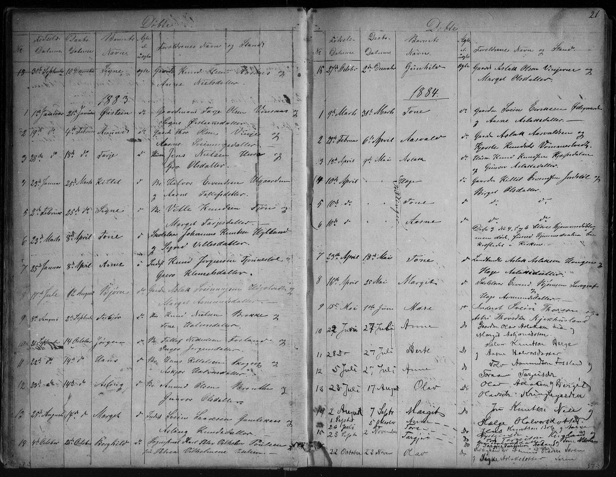 Vinje kirkebøker, SAKO/A-312/G/Ga/L0002: Parish register (copy) no. I 2, 1849-1893, p. 21