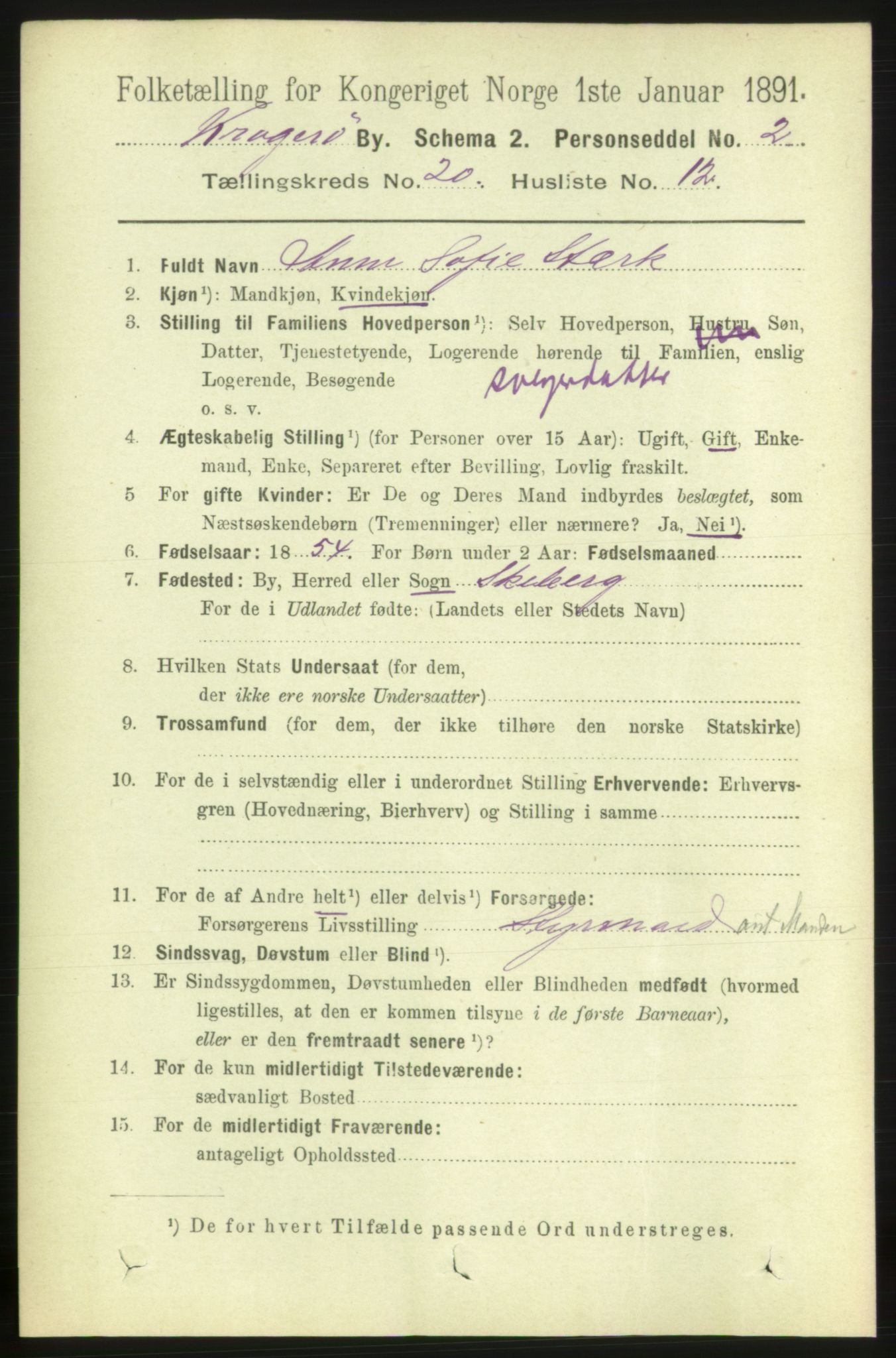 RA, 1891 census for 0801 Kragerø, 1891, p. 4691