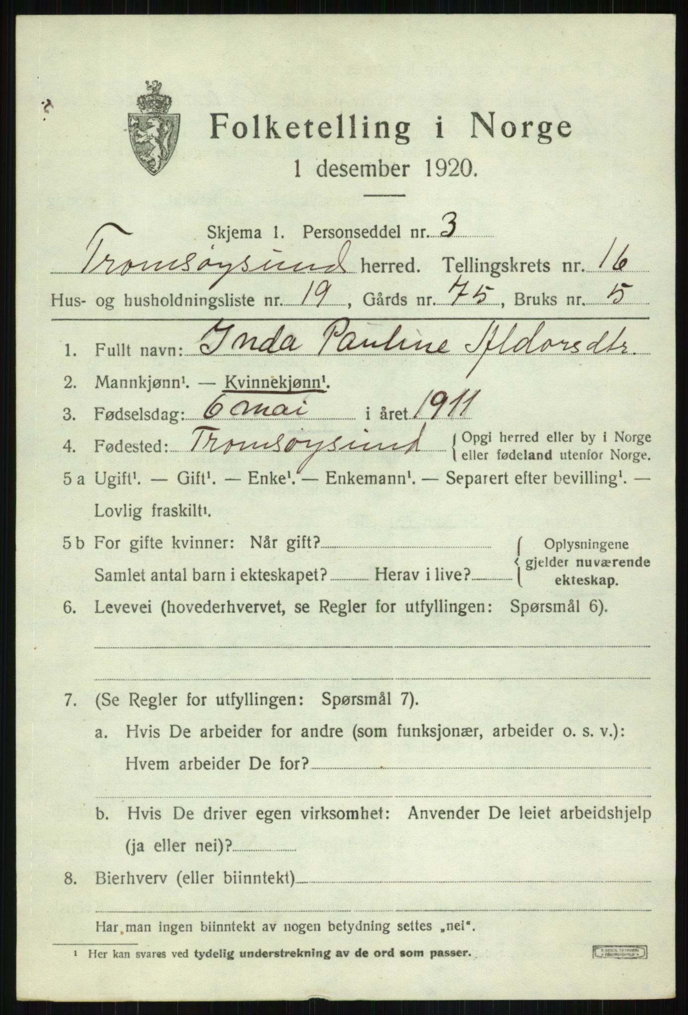 SATØ, 1920 census for Tromsøysund, 1920, p. 9632