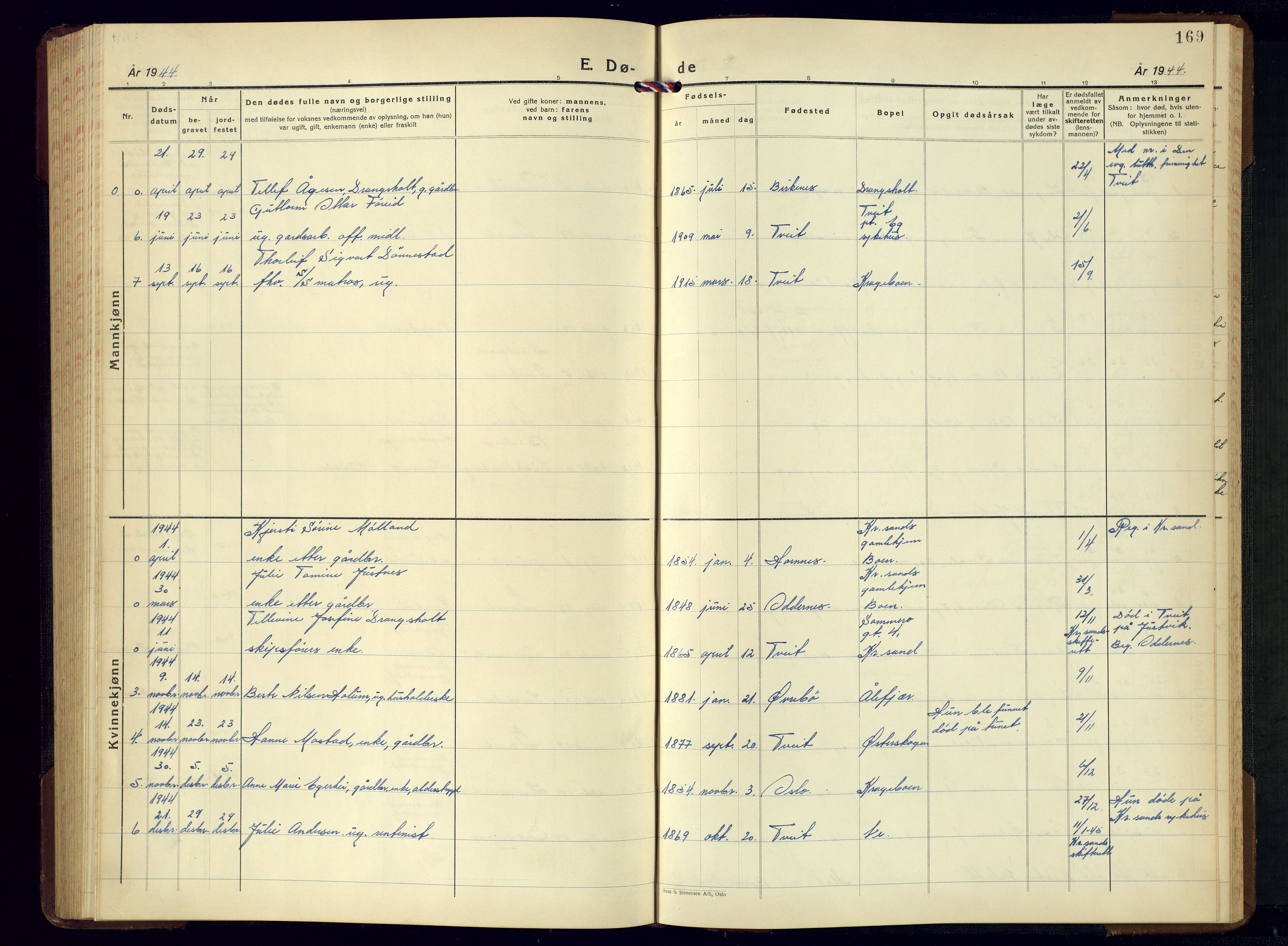 Tveit sokneprestkontor, AV/SAK-1111-0043/F/Fb/L0006: Parish register (copy) no. B-6, 1941-1962, p. 169