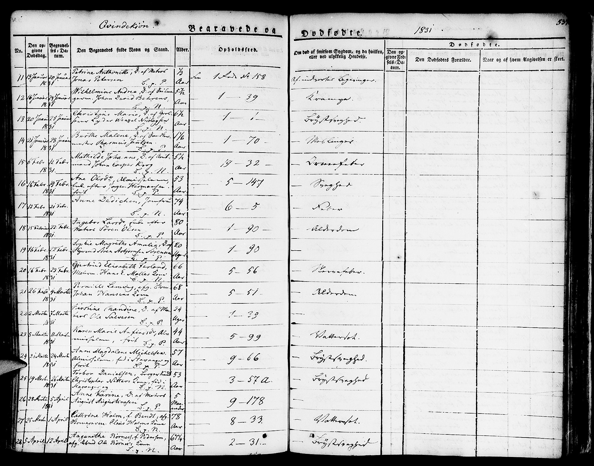 Nykirken Sokneprestembete, SAB/A-77101/H/Haa/L0012: Parish register (official) no. A 12, 1821-1844, p. 537