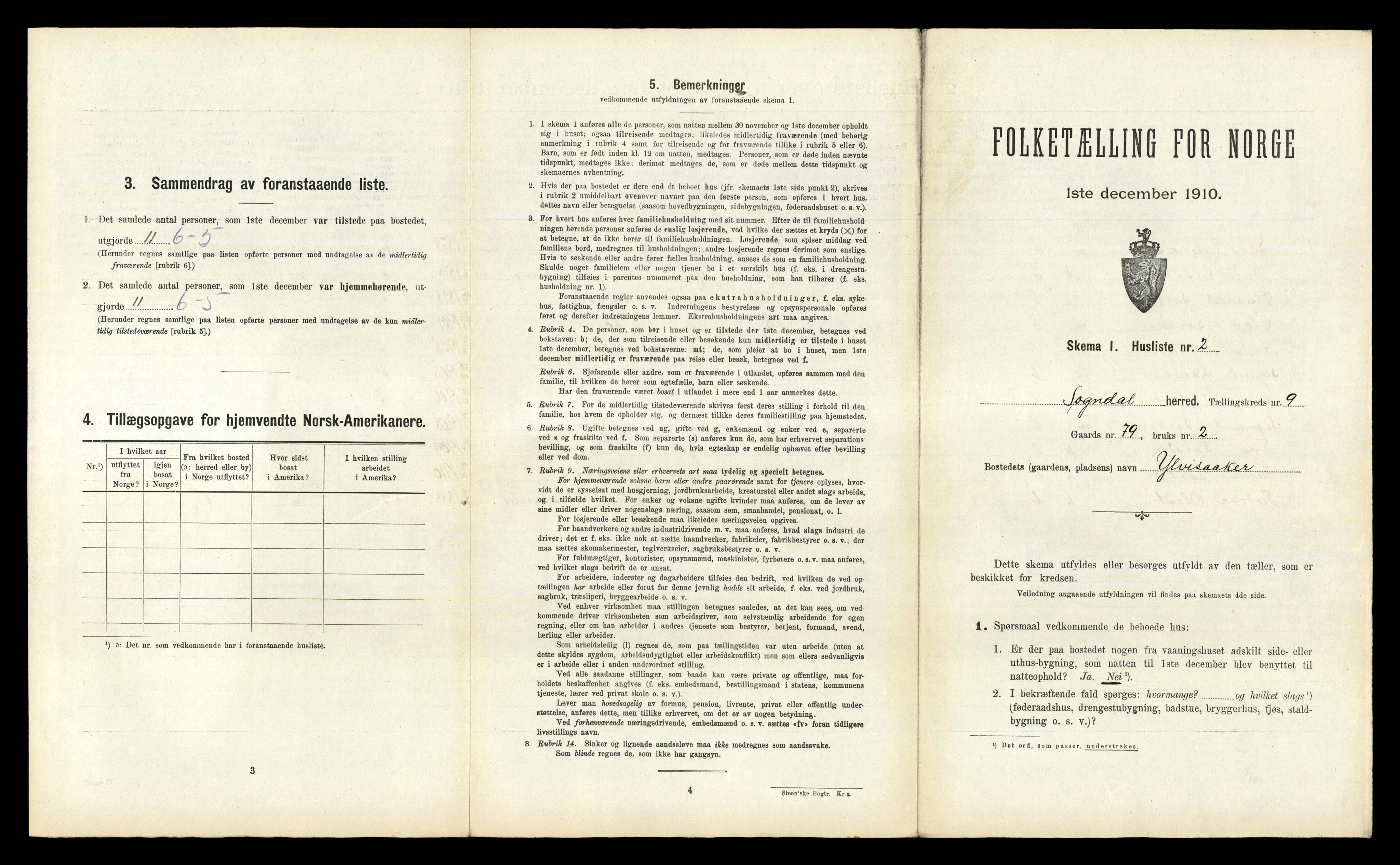 RA, 1910 census for Sogndal, 1910, p. 878