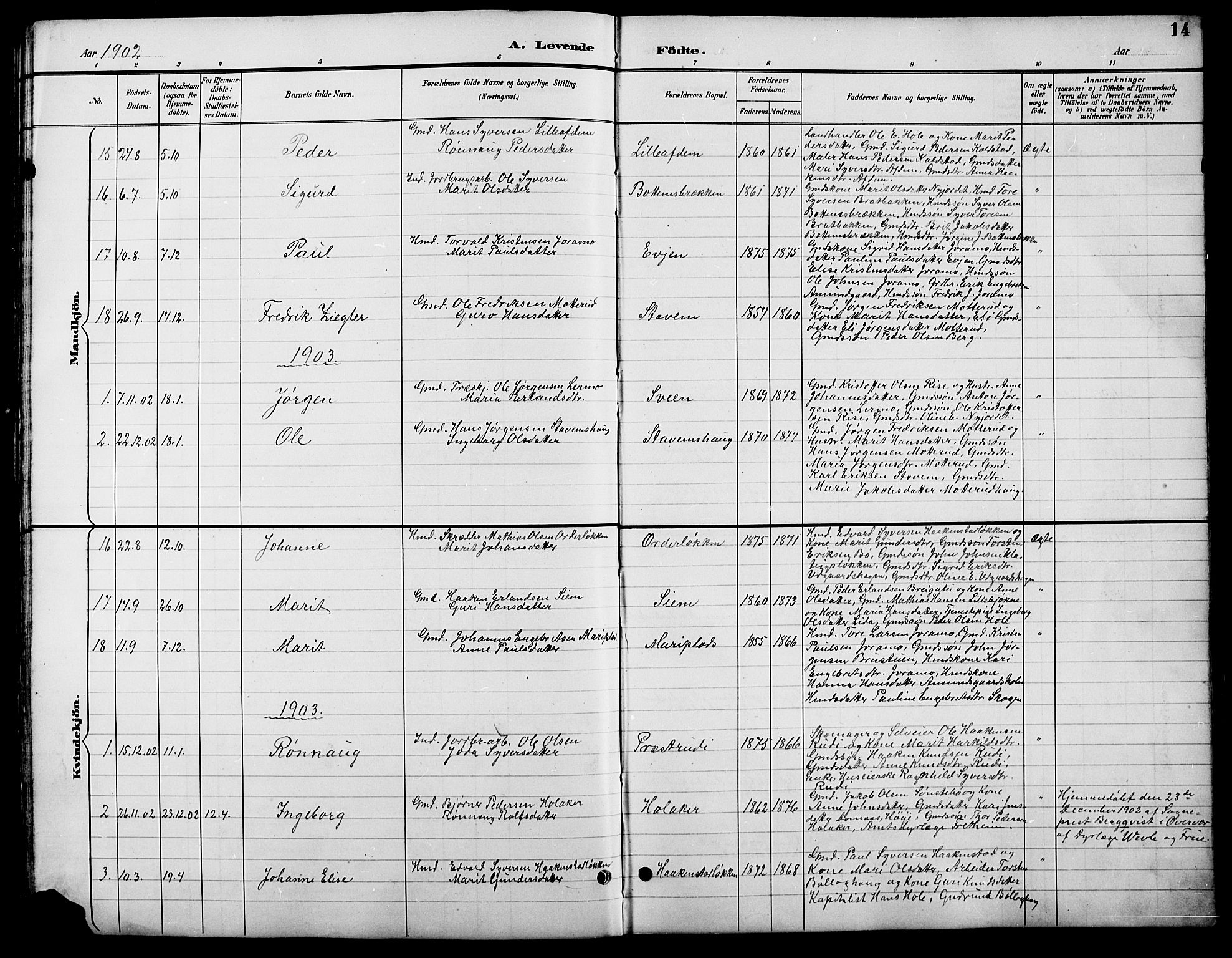 Lesja prestekontor, SAH/PREST-068/H/Ha/Hab/L0007: Parish register (copy) no. 7, 1895-1919, p. 14