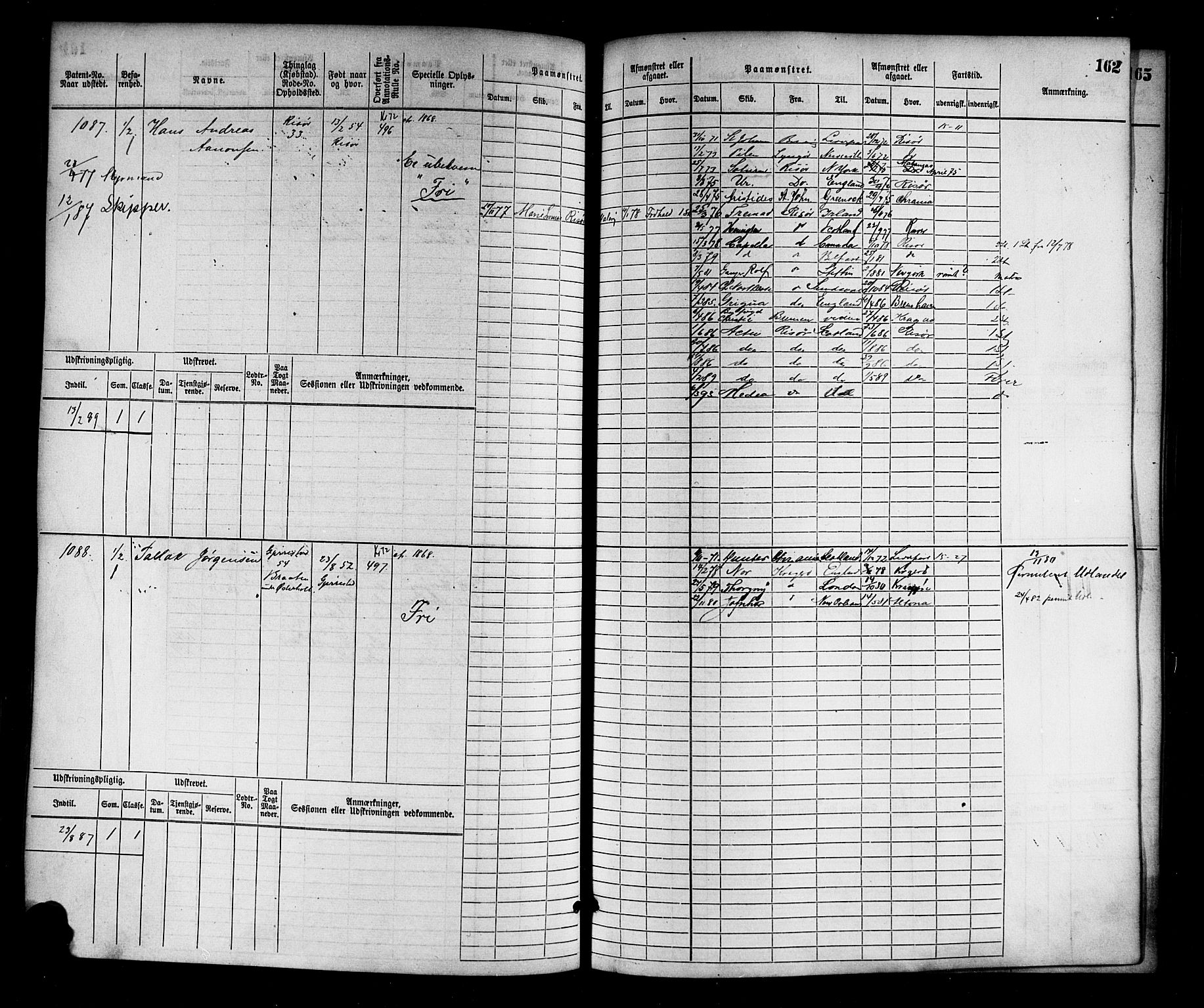 Risør mønstringskrets, AV/SAK-2031-0010/F/Fb/L0003: Hovedrulle nr 767-1528, Q-3, 1868-1910, p. 164