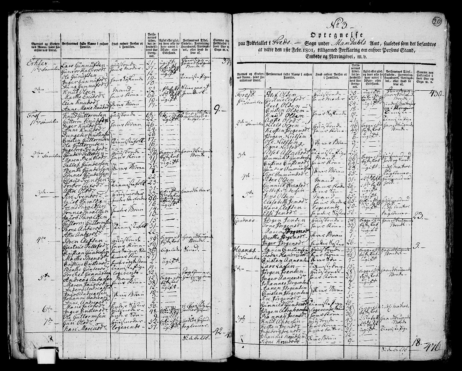 RA, 1801 census for 1013P Tveit, 1801, p. 19b-20a