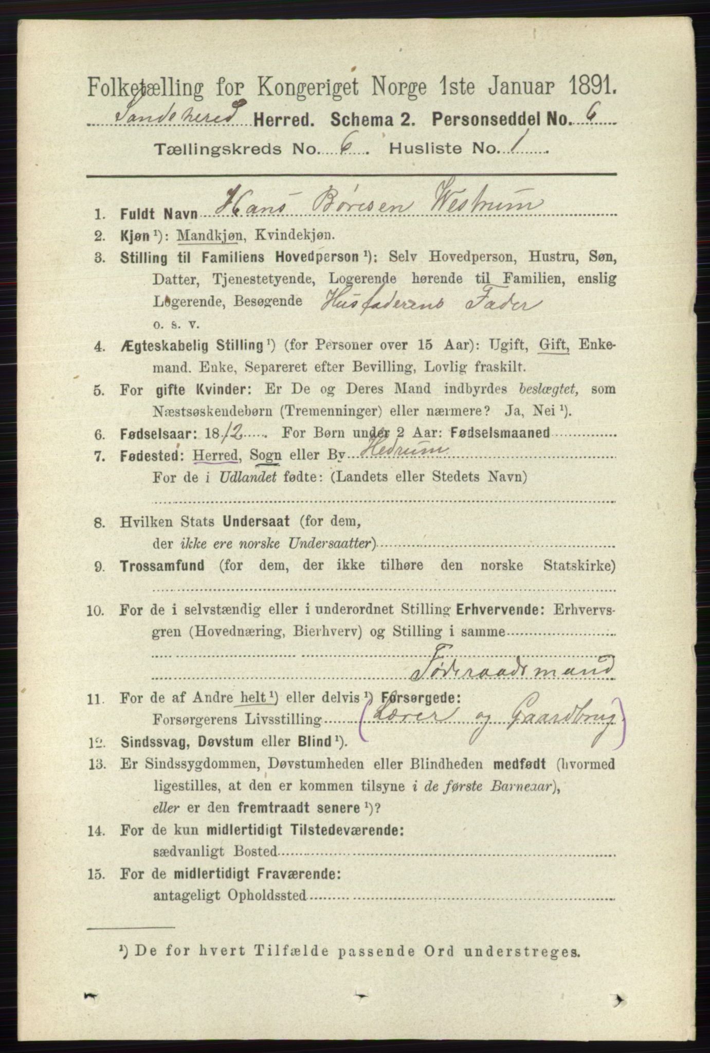 RA, 1891 census for 0724 Sandeherred, 1891, p. 3518