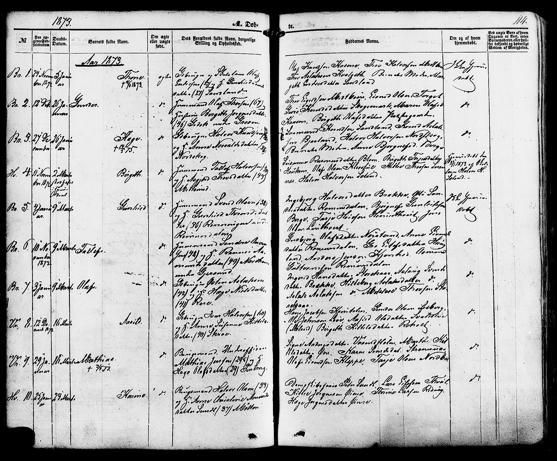 Kviteseid kirkebøker, SAKO/A-276/F/Fa/L0007: Parish register (official) no. I 7, 1859-1881, p. 114