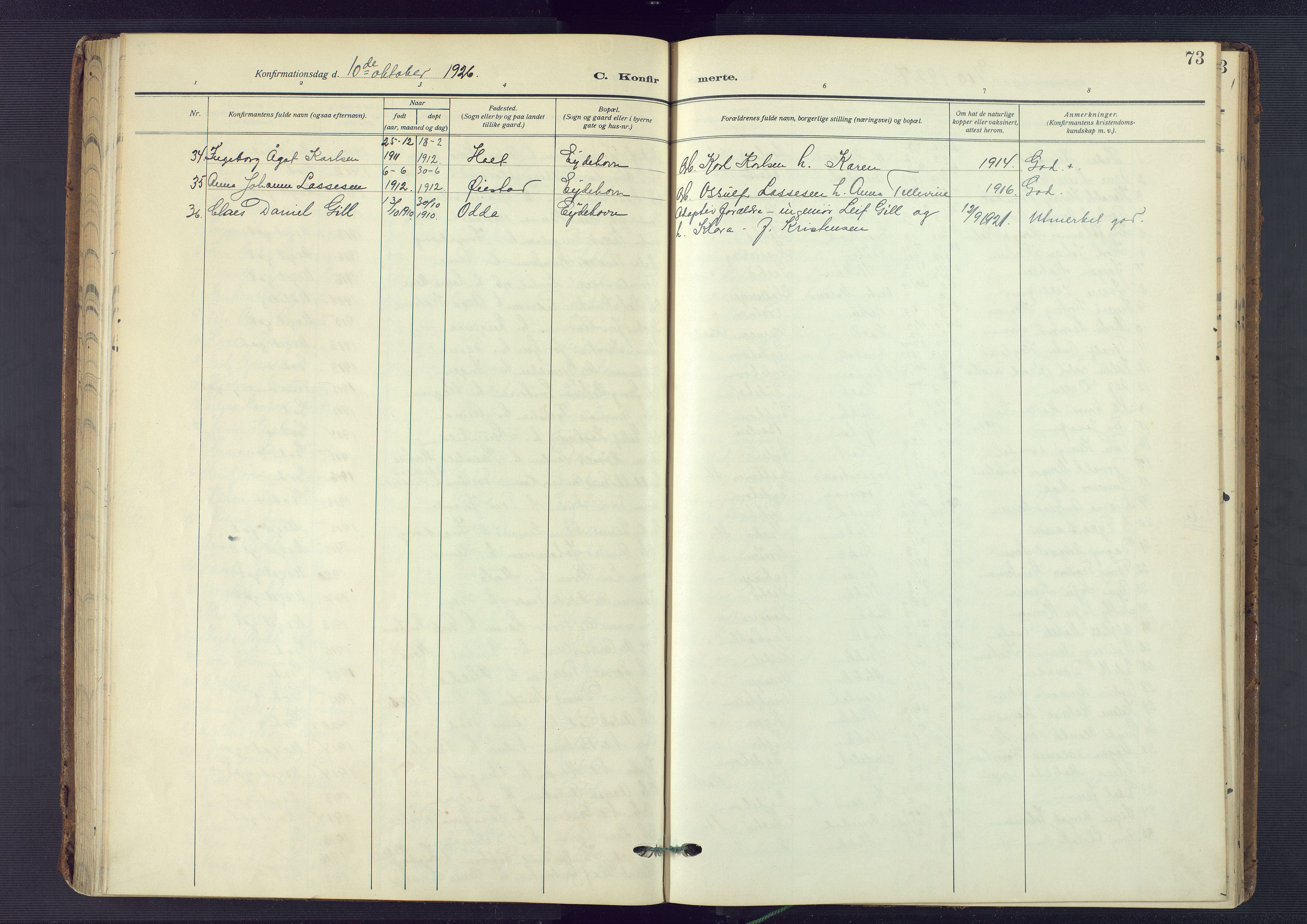 Austre Moland sokneprestkontor, AV/SAK-1111-0001/F/Fa/Fab/L0003: Parish register (official) no. A 3, 1914-1927, p. 73