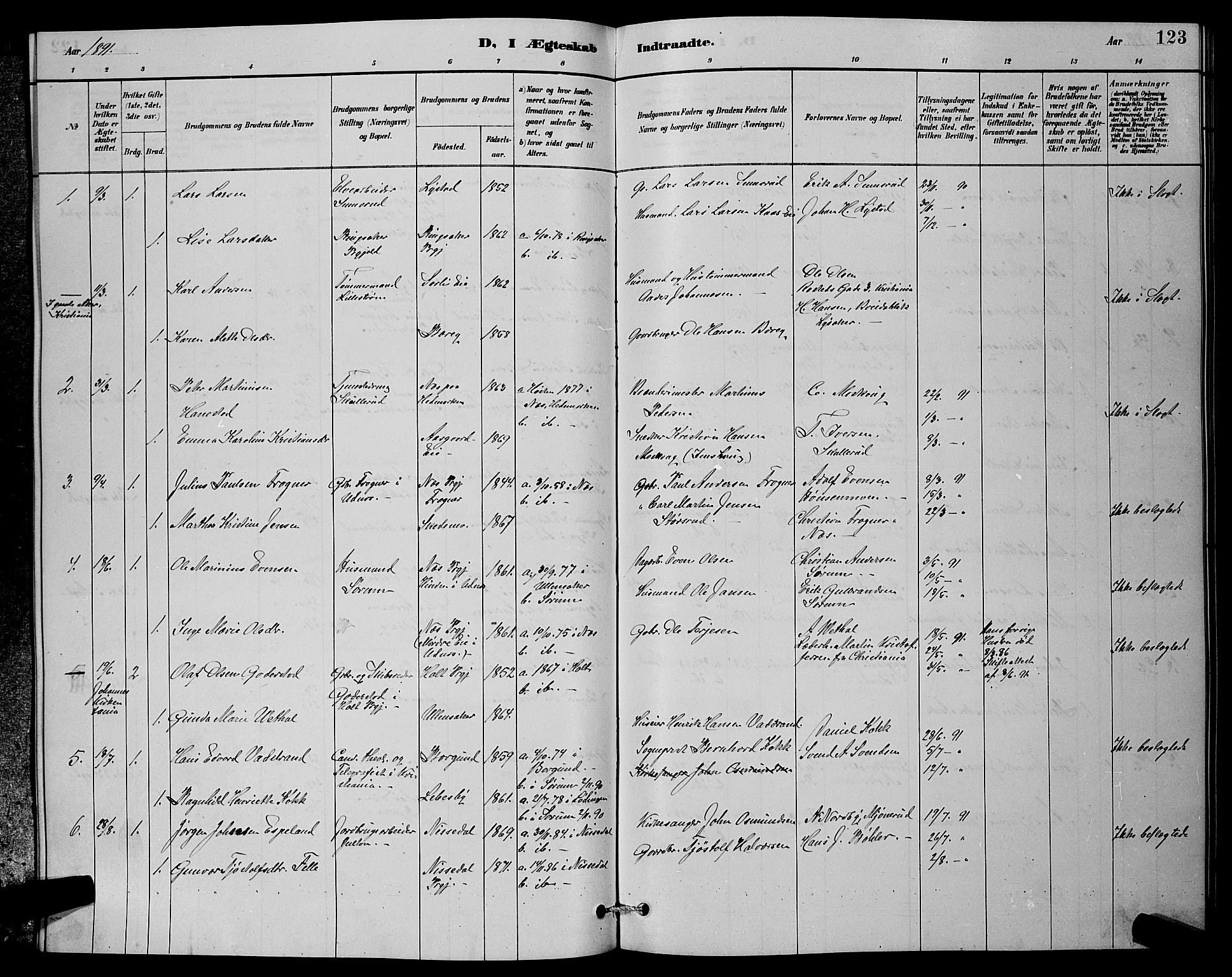 Sørum prestekontor Kirkebøker, SAO/A-10303/G/Ga/L0005: Parish register (copy) no. I 5.1, 1886-1894, p. 123