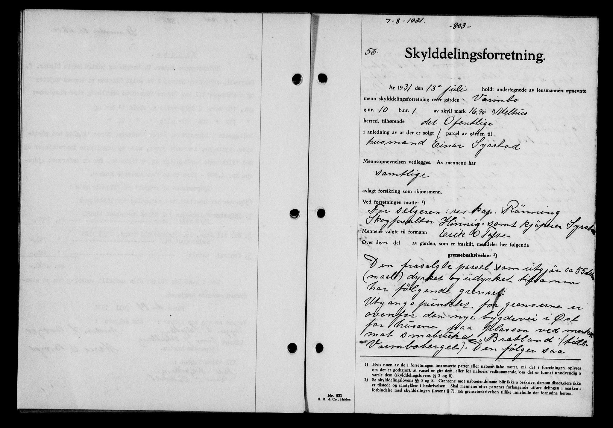 Gauldal sorenskriveri, AV/SAT-A-0014/1/2/2C/L0041: Mortgage book no. 42-43, 1930-1931, Deed date: 07.08.1931