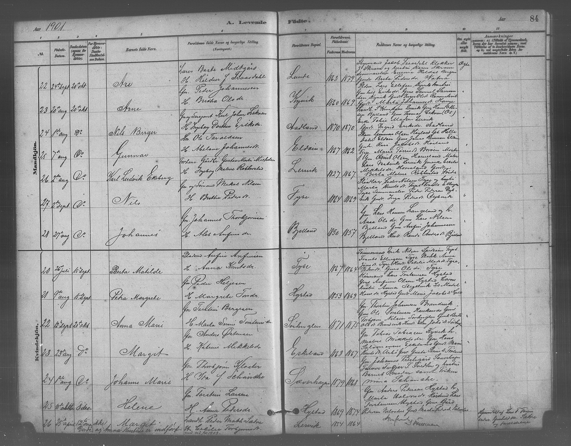 Stord sokneprestembete, SAB/A-78201/H/Hab: Parish register (copy) no. A 2, 1879-1909, p. 84