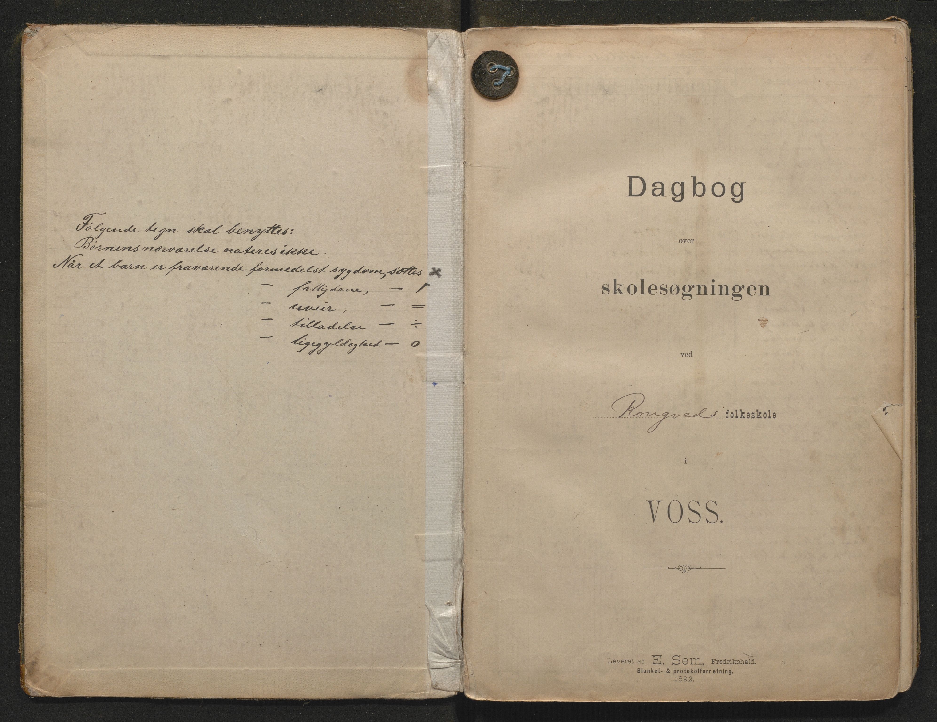 Voss kommune. Barneskulane, IKAH/1235-231/G/Gi/L0002: Dagbok for Rongve og Jernes skular m/inventarliste, 1892-1914